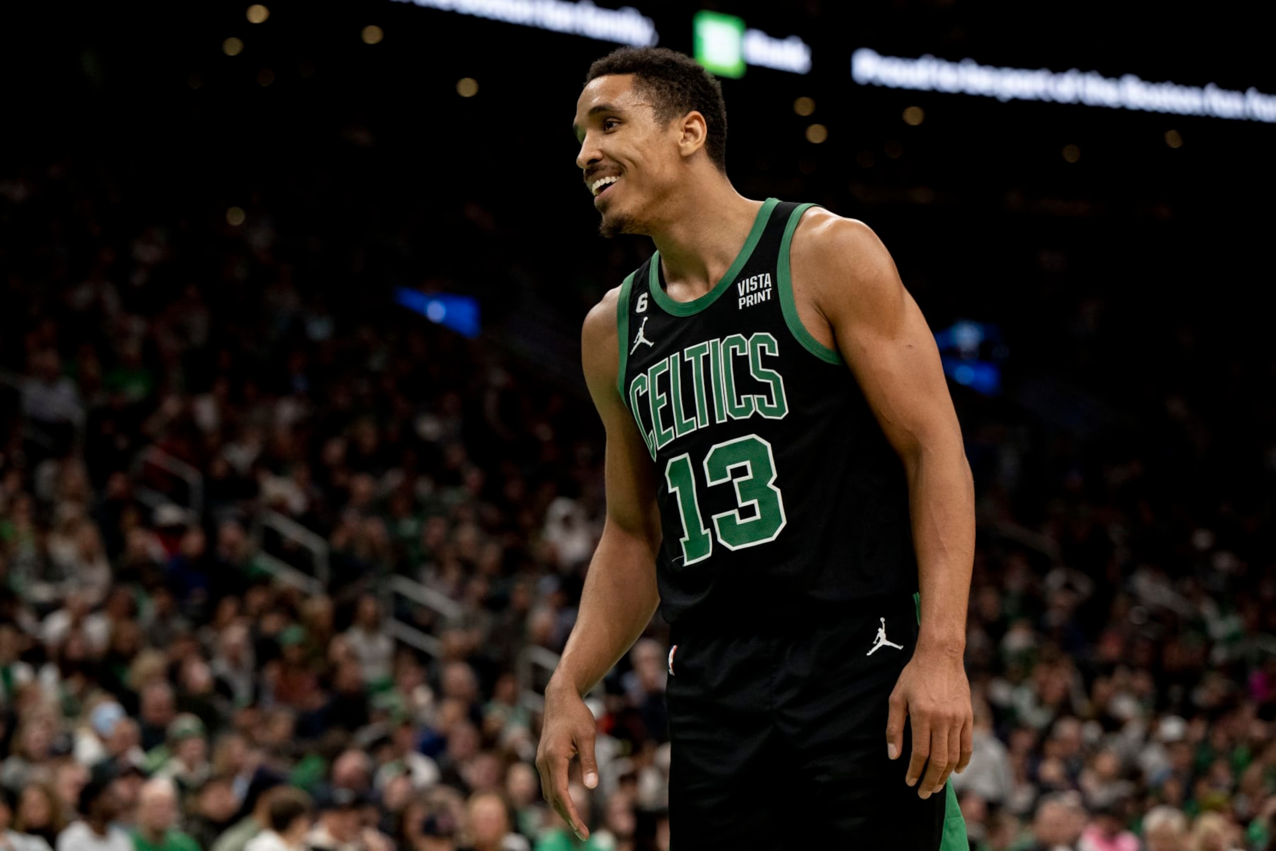 BOSTON, MA - NOVEMBER 27: Malcolm Brogdon #13 of the Boston Celtics reacts during the second half of a game Washington Wizards at TD Garden on November 27, 2022 in Boston, Massachusetts. NOTE TO USER: User expressly acknowledges and agrees that, by downloading and or using this photograph, User is consenting to the terms and conditions of the Getty Images License Agreement. (Photo by Maddie Malhotra/Getty Images)