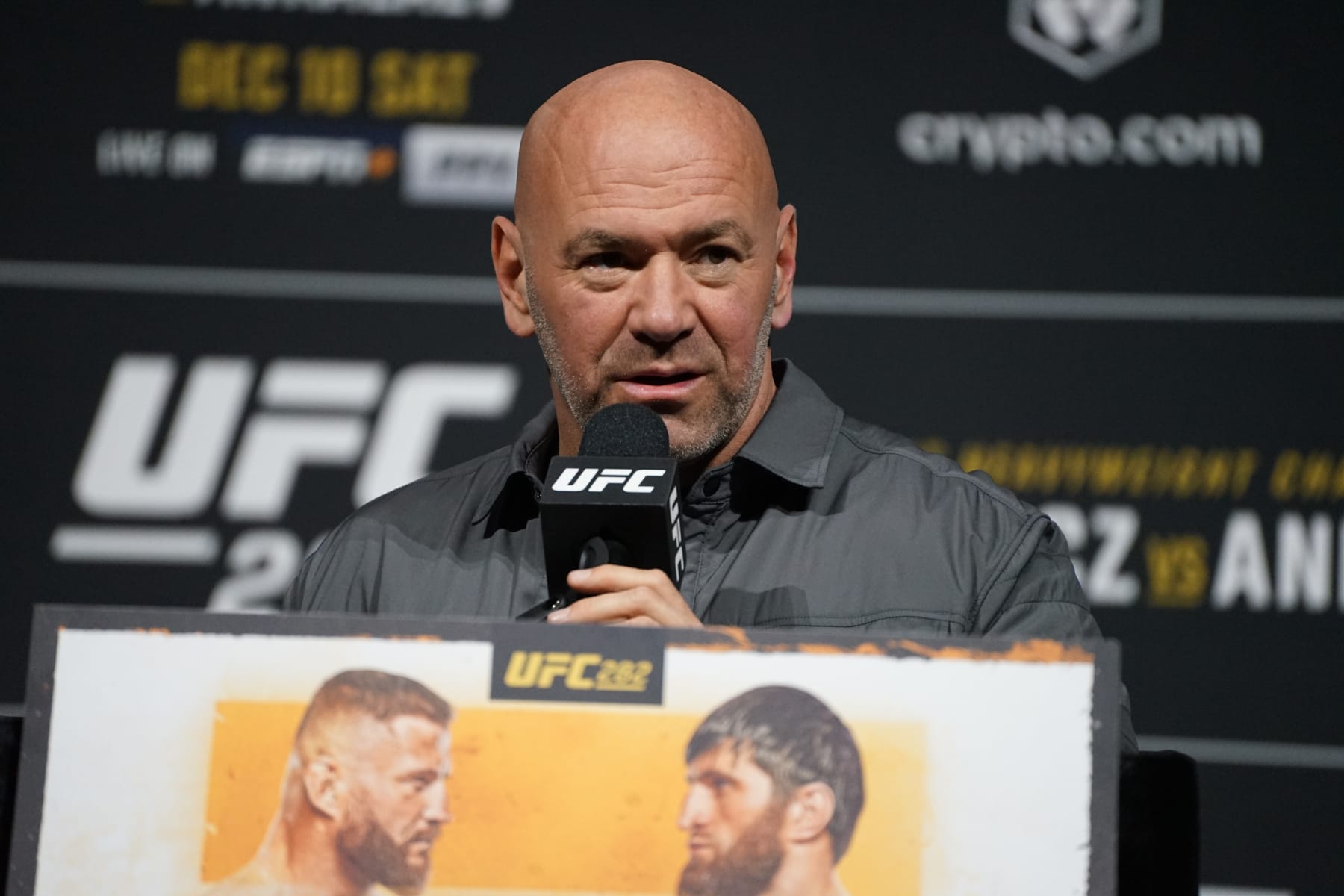 LAS VEGAS, NV - DECEMBER 8: Dana White speaks at the UFC 282 pre-fight press conference on December 8, 2022, at the MGM Garden Grand Arena in Las Vegas, NV. (Photo by Amy Kaplan/Icon Sportswire via Getty Images)