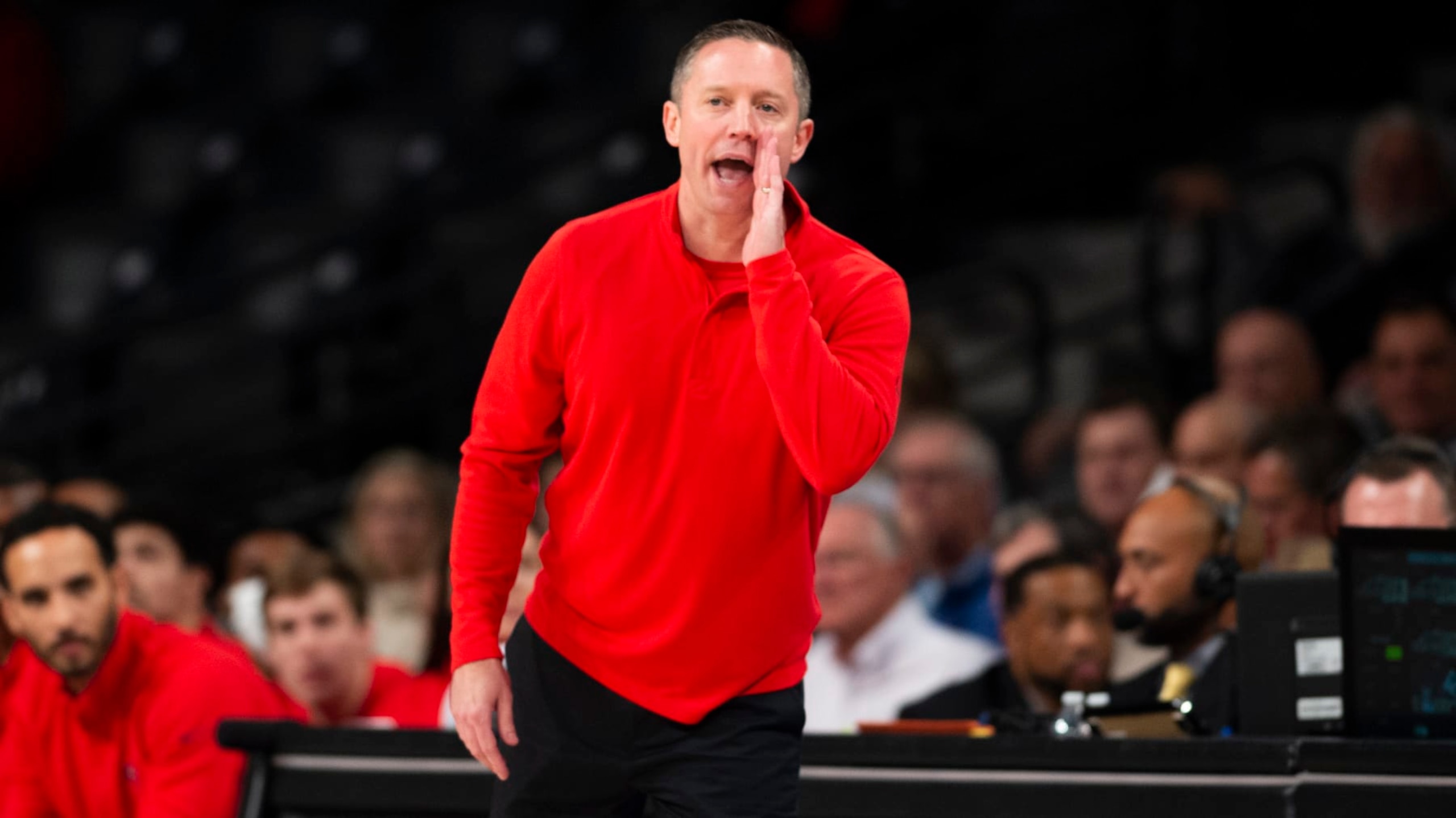 Georgia coach Mike White yells during the first half of the team's NCAA college basketball game against Georgia Tech, Tuesday, Dec. 6, 2022, in Atlanta. (AP Photo/Hakim Wright Sr.)