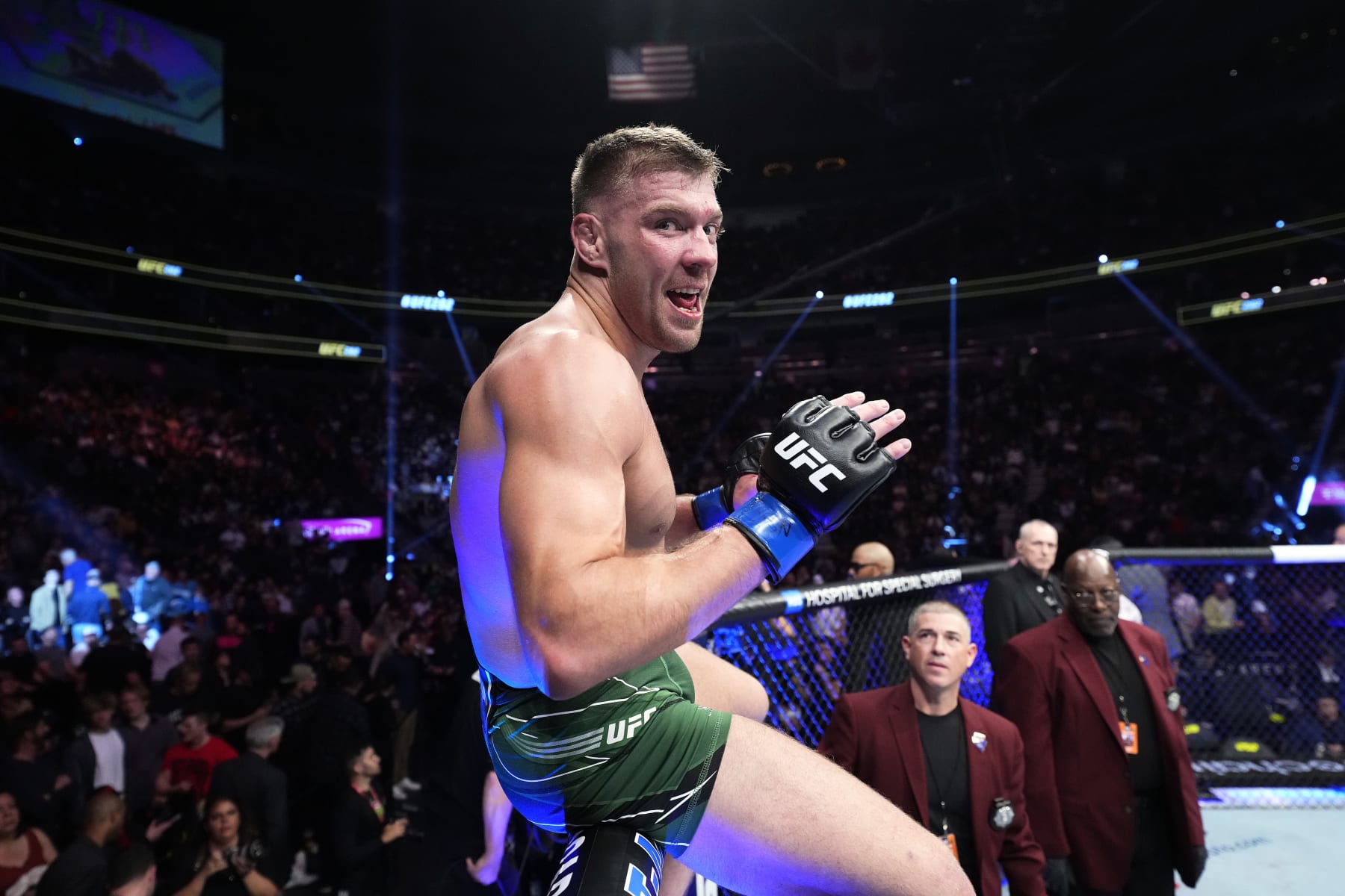 LAS VEGAS, NEVADA - DECEMBER 10: Dricus Du Plessis of South Africa reacts after submitting Darren Till of England in a middleweight fight during the UFC 282 event at T-Mobile Arena on December 10, 2022 in Las Vegas, Nevada. (Photo by Chris Unger/Zuffa LLC)