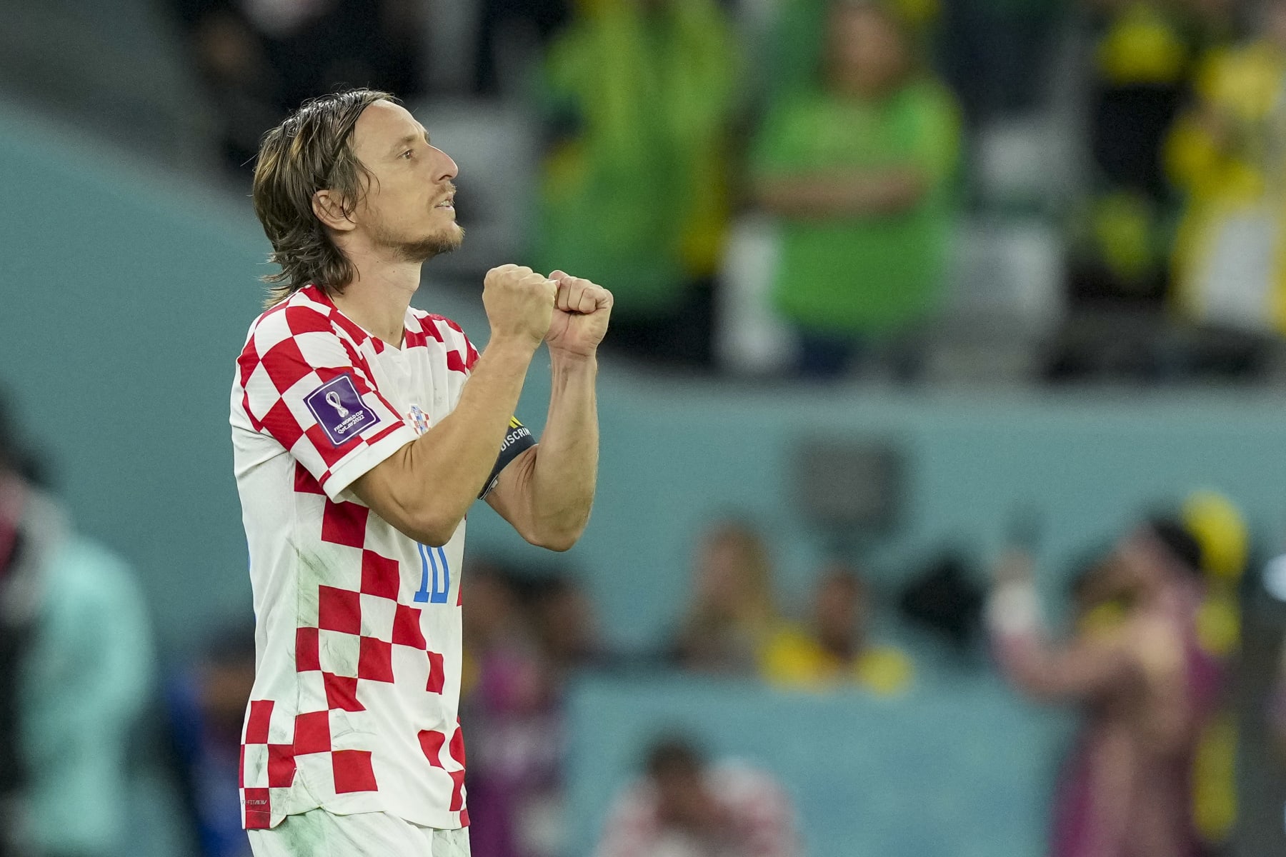 AL RAYYAN, QATAR - DECEMBER 09: Luka Modric of Croatia celebrates during the penalty shootout during the FIFA World Cup Qatar 2022 quarter final match between Croatia and Brazil at Education City Stadium on December 9, 2022 in Al Rayyan, Qatar. (Photo by Mohammad Karamali/DeFodi Images via Getty Images)