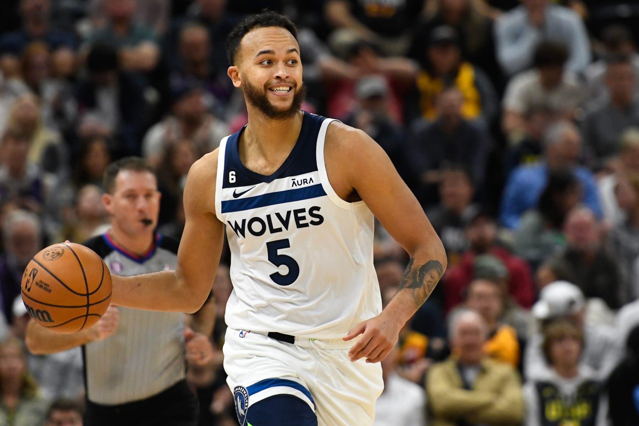 SALT LAKE CITY, UTAH - DECEMBER 09: Kyle Anderson #5 of the Minnesota Timberwolves in action during the second half of a game against the Utah Jazz at Vivint Arena on December 09, 2022 in Salt Lake City, Utah. NOTE TO USER: User expressly acknowledges and agrees that, by downloading and or using this photograph, User is consenting to the terms and conditions of the Getty Images License Agreement. (Photo by Alex Goodlett/Getty Images)
