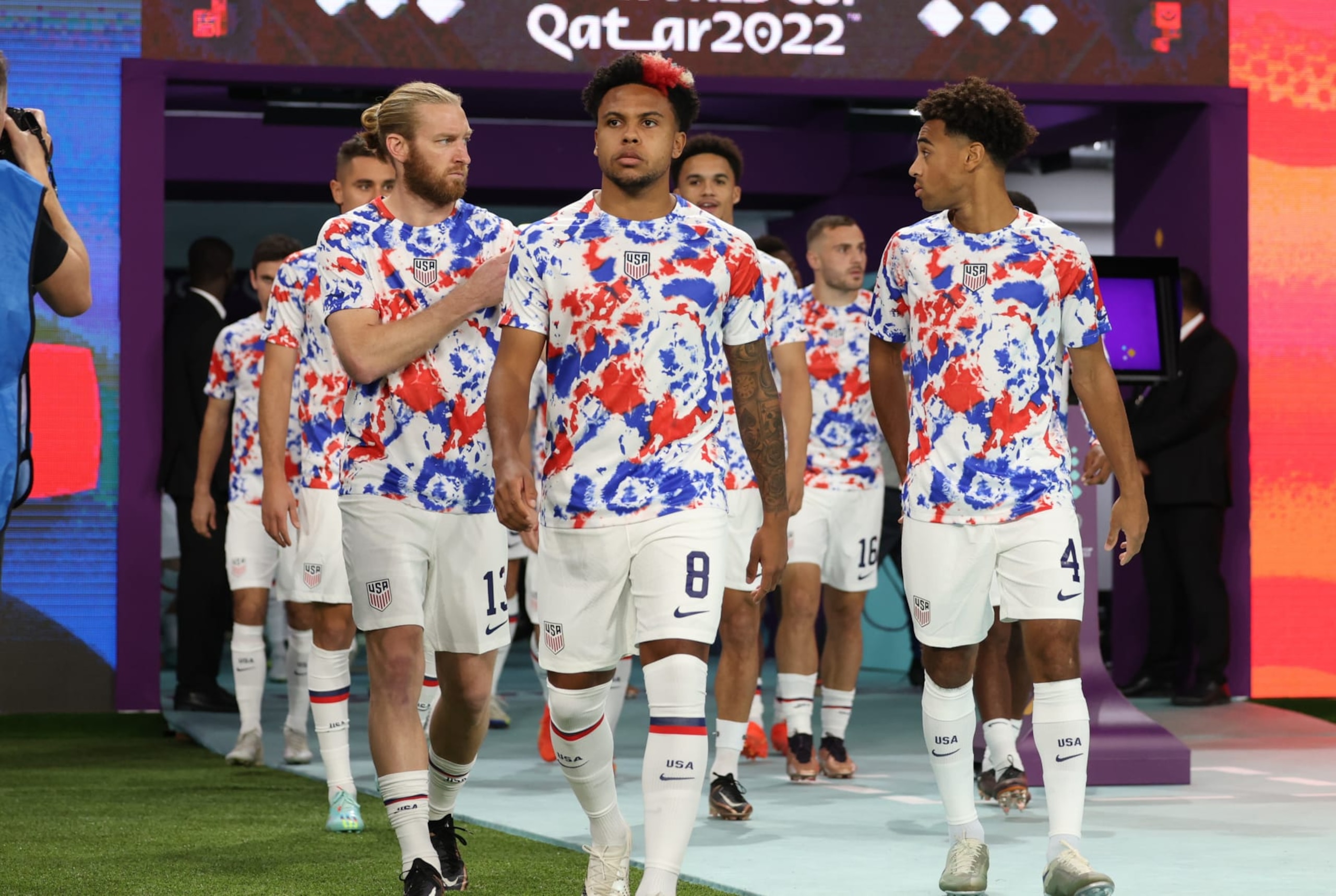 DOHA, QATAR - DECEMBER 3: Weston McKennie #8, USMNT of the United States making their way out to the field to warm up before a FIFA World Cup Qatar 2022 Round of 16 match between Netherlands and USMNT at Khalifa International Stadium on December 3, 2022 in Doha, Qatar. (Photo by John Dorton/ISI Photos/Getty Images)