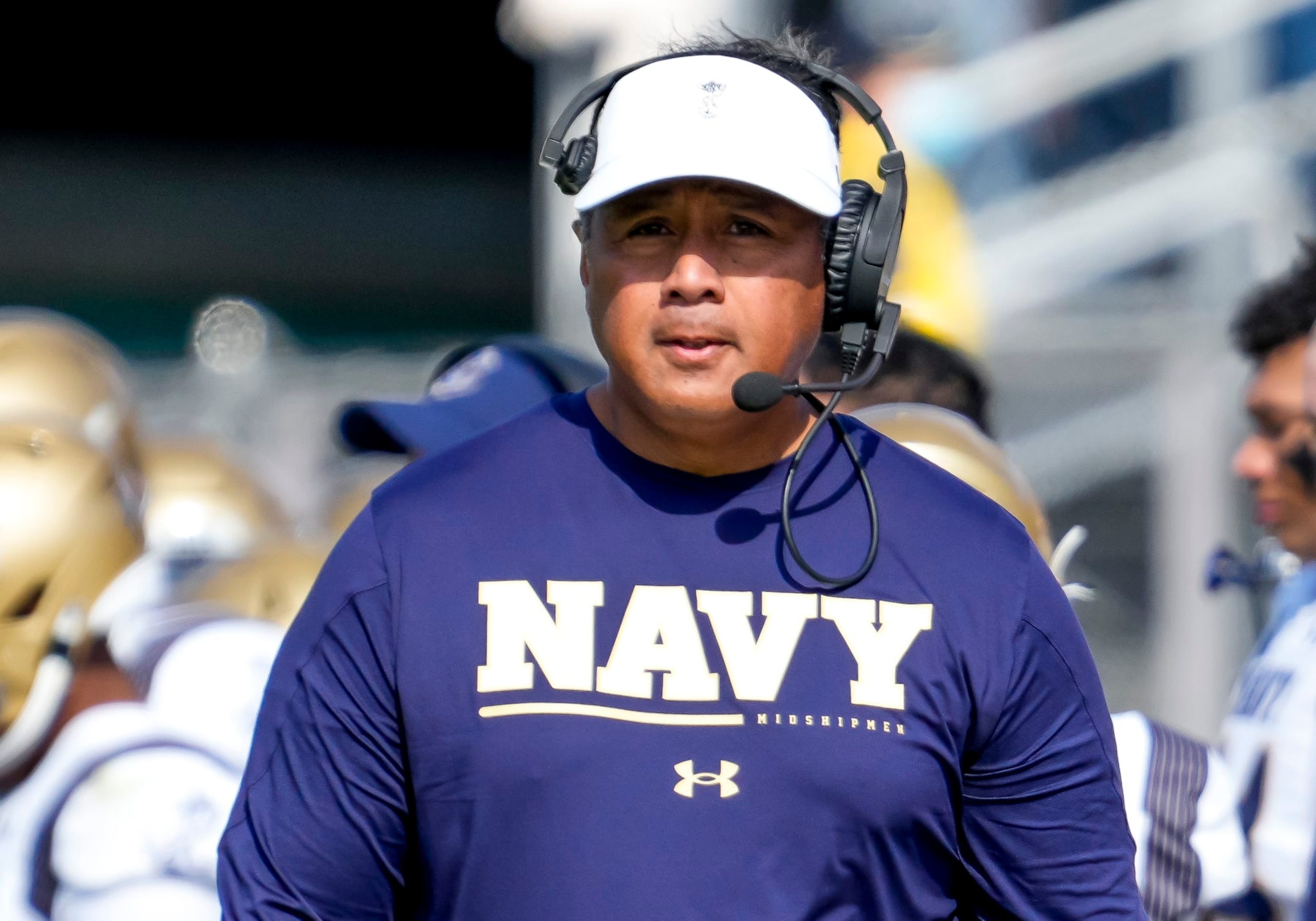 ORLANDO, FL - NOVEMBER 19: Navy Midshipmen head coach Ken Niumatalolo during the football game between the UCF Knights and the Navy Midshipmen on November 19th, 2022 at FBC Mortgage Stadium in Orlando, FL. (Photo by Andrew Bershaw/Icon Sportswire via Getty Images)