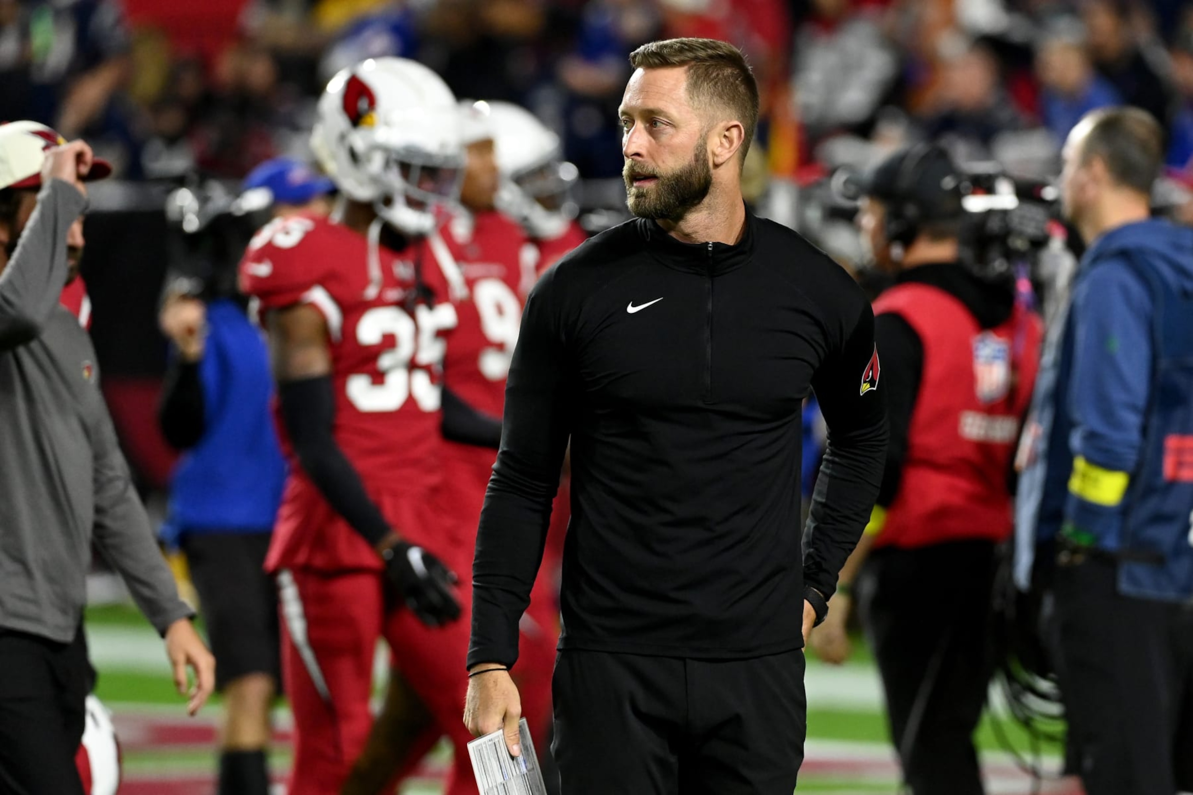 GLENDALE, ARIZONA - DECEMBER 12: Head coach Kliff Kingsbury of the Arizona Cardinals looks on prior to the game against the New England Patriots at State Farm Stadium on December 12, 2022 in Glendale, Arizona. (Photo by Norm Hall/Getty Images) GLENDALE, ARIZONA - DECEMBER 12: Head coach Kliff Kingsbury of the Arizona Cardinals looks on prior to the game against the New England Patriots at State Farm Stadium on December 12, 2022 in Glendale, Arizona. (Photo by Norm Hall/Getty Images)