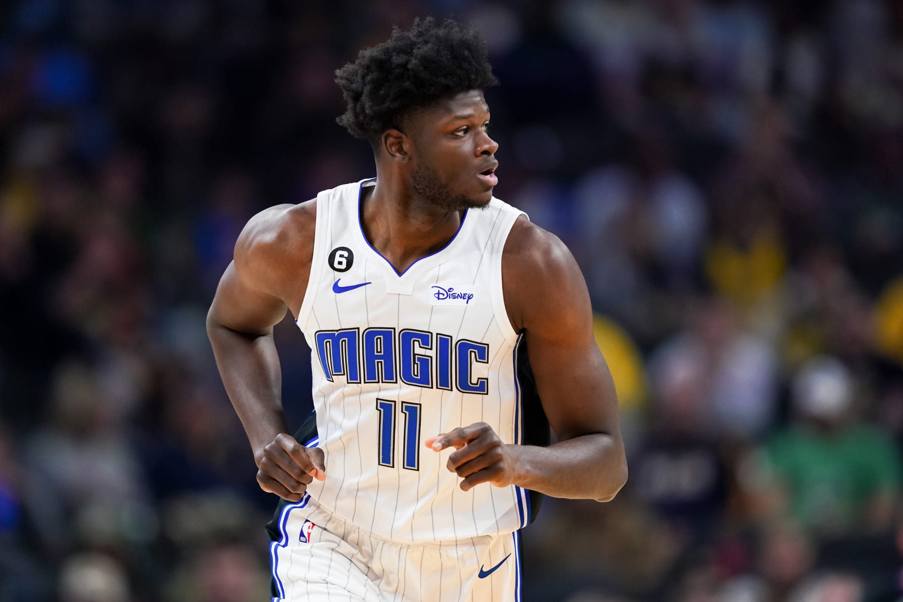 INDIANAPOLIS, INDIANA - NOVEMBER 19: Mo Bamba #11 of the Orlando Magic jogs across the court in the first quarter against the Indiana Pacers at Gainbridge Fieldhouse on November 19, 2022 in Indianapolis, Indiana. NOTE TO USER: User expressly acknowledges and agrees that, by downloading and or using this photograph, User is consenting to the terms and conditions of the Getty Images License Agreement. (Photo by Dylan Buell/Getty Images)