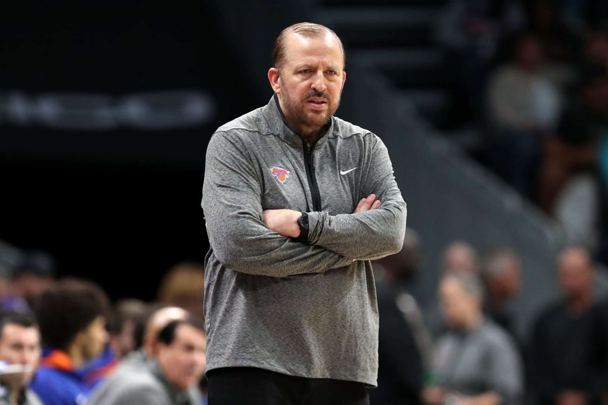 CHARLOTTE, NORTH CAROLINA - DECEMBER 09: Head coach Tom Thibodeau of the New York Knicks looks on during the third quarter of the game against the Charlotte Hornets at Spectrum Center on December 09, 2022 in Charlotte, North Carolina. NOTE TO USER: User expressly acknowledges and agrees that, by downloading and or using this photograph, User is consenting to the terms and conditions of the Getty Images License Agreement. (Photo by David Jensen/Getty Images)