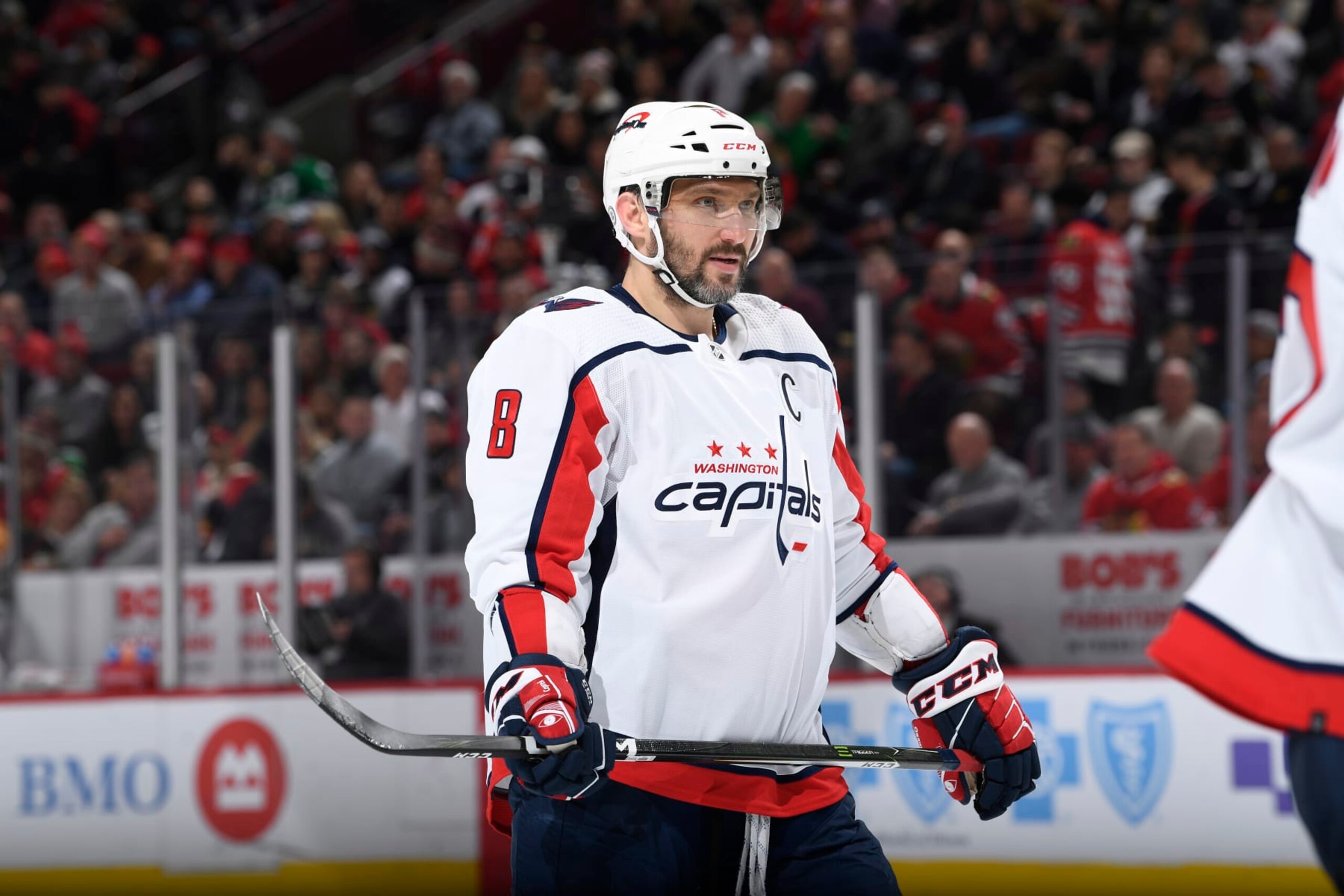 CHICAGO, ILLINOIS - DECEMBER 13: Alex Ovechkin #8 of the Washington Capitals looks on in the second period against the Chicago Blackhawks at United Center on December 13, 2022 in Chicago, Illinois. (Photo by Bill Smith/NHLI via Getty Images) CHICAGO, ILLINOIS - DECEMBER 13: Alex Ovechkin #8 of the Washington Capitals looks on in the second period against the Chicago Blackhawks at United Center on December 13, 2022 in Chicago, Illinois. (Photo by Bill Smith/NHLI via Getty Images)