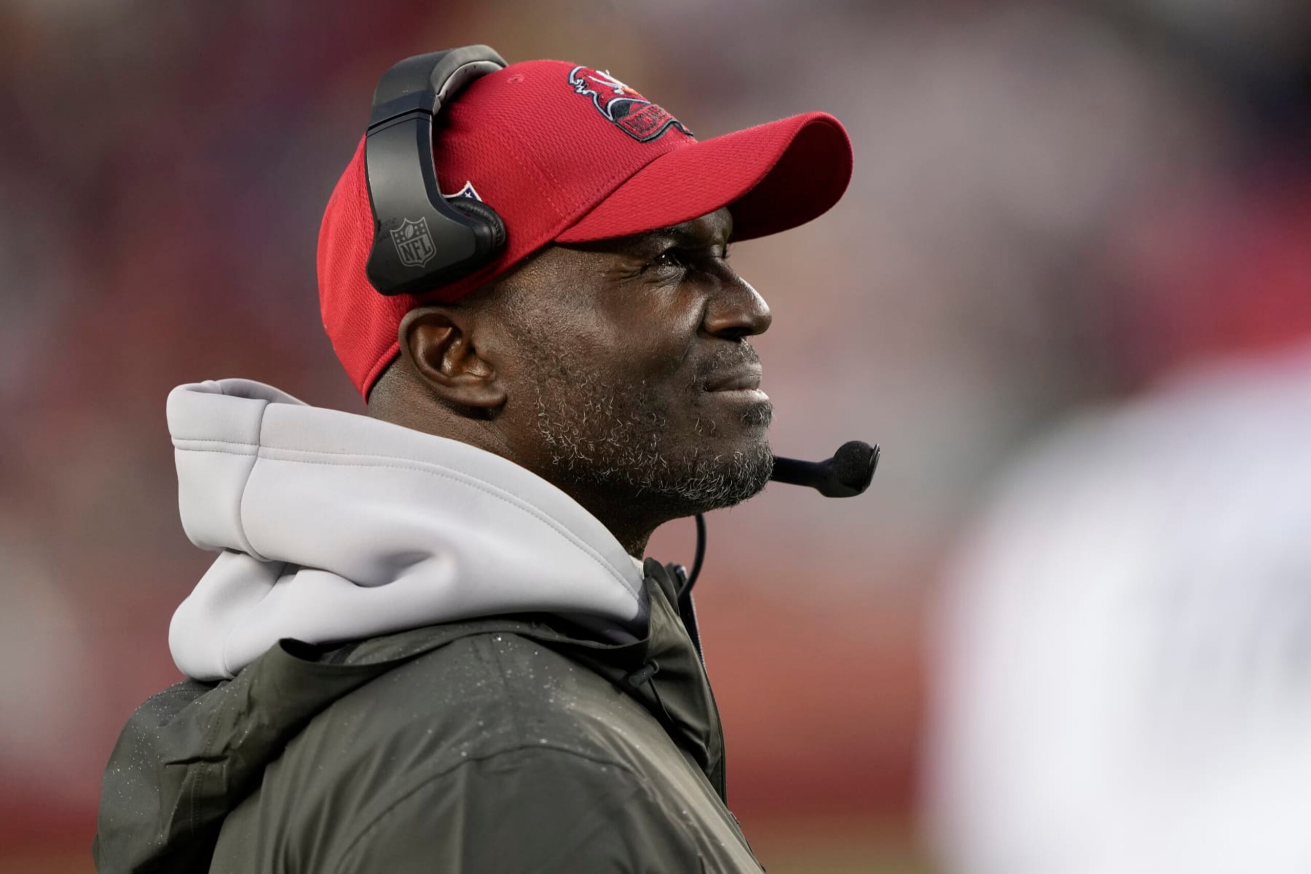 SANTA CLARA, CALIFORNIA - DECEMBER 11: Head coach Todd Bowles of the Tampa Bay Buccaneers looks on during the second half against the San Francisco 49ers at Levi's Stadium on December 11, 2022 in Santa Clara, California. (Photo by Thearon W. Henderson/Getty Images)