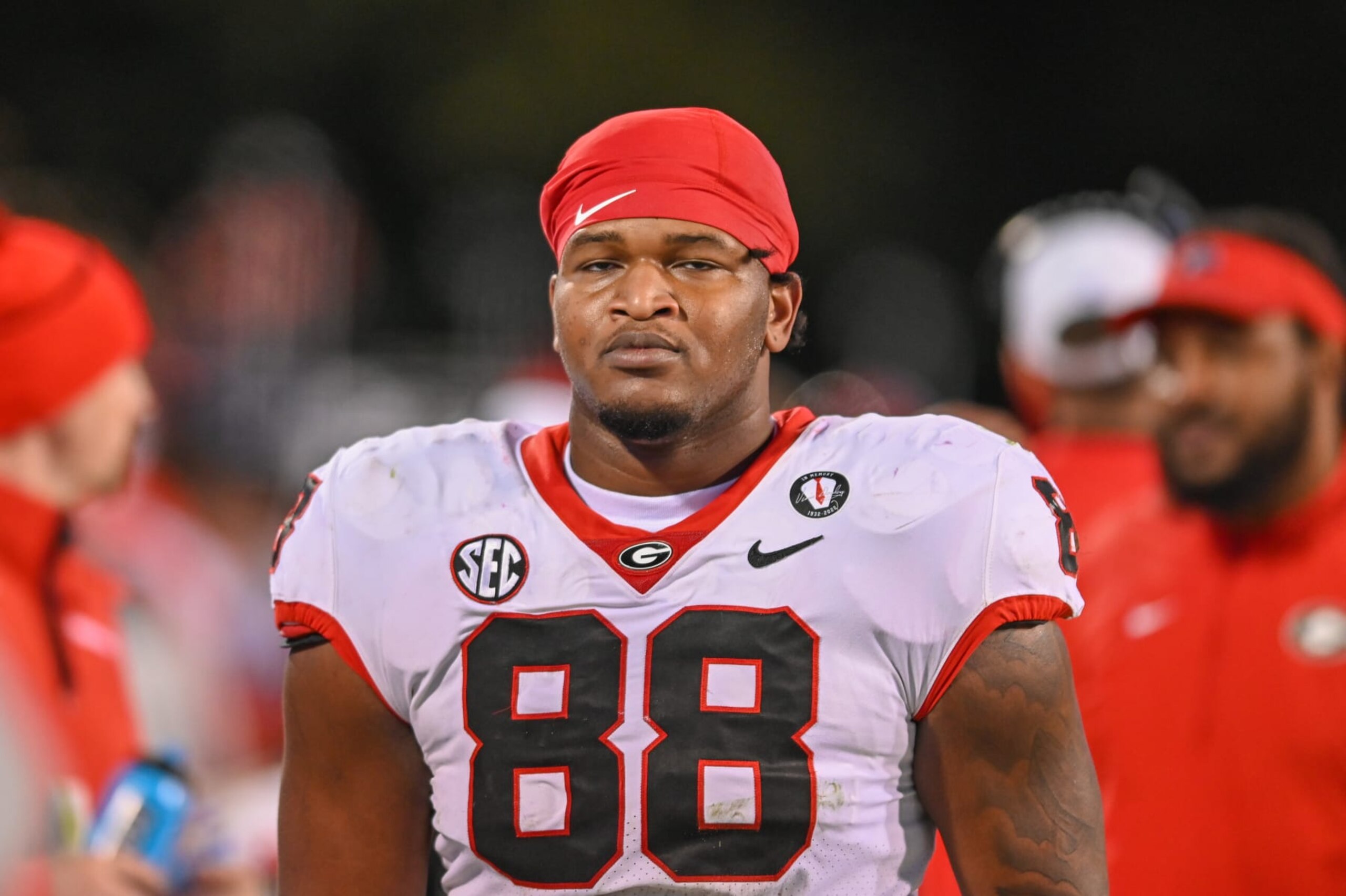 STARKVILLE, MS - NOVEMBER 12: Georgia defensive lineman Jalen Carter (88) during the college football game between the Georgia Bulldogs and the Mississippi State Bulldogs on November 12, 2022 at Davis Wade Stadium in Starkville, MS. (Photo by Kevin Langley/Icon Sportswire via Getty Images)