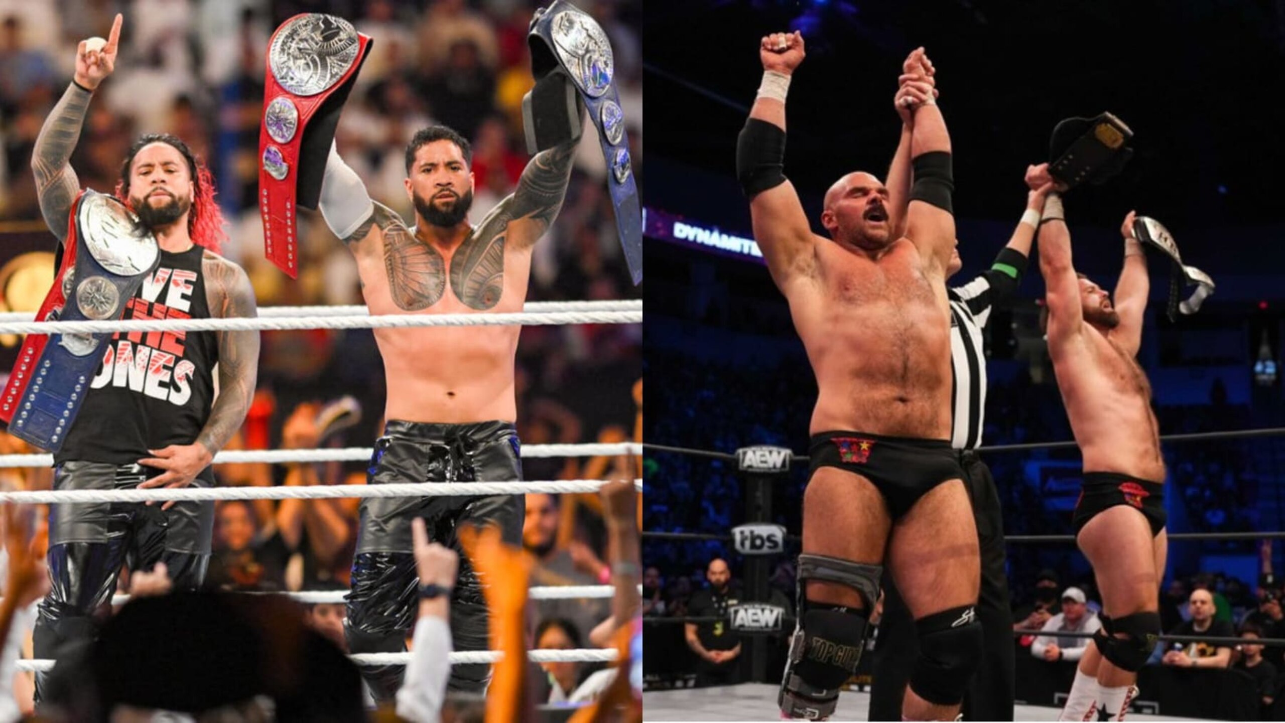 Undisputed WWE tag team champions The Usos and IWGP/AAA tag team titleholders FTR.