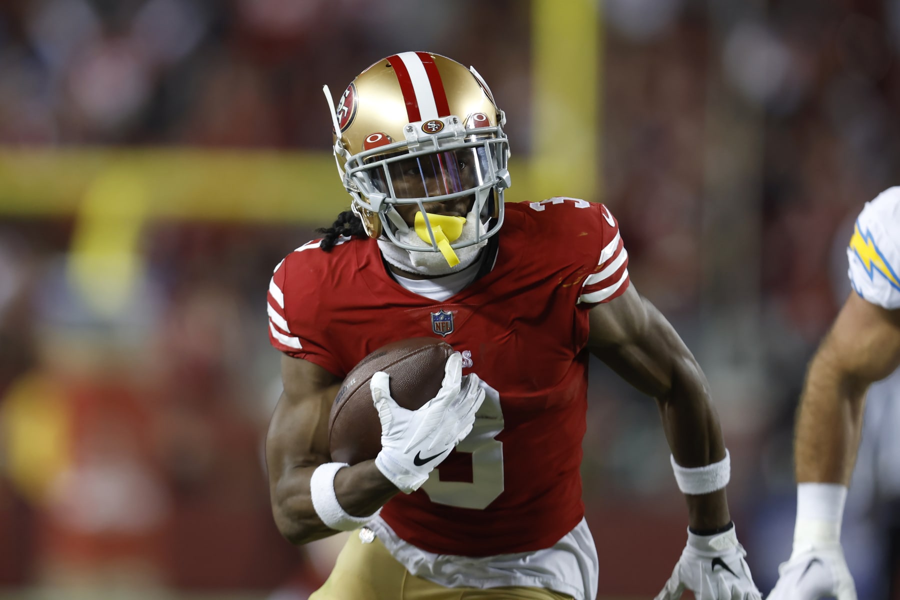 San Francisco 49ers wide receiver Ray-Ray McCloud III (3) against the Los Angeles Chargers during an NFL football game in Santa Clara, Calif., Sunday, Nov. 13, 2022. (AP Photo/Jed Jacobsohn)