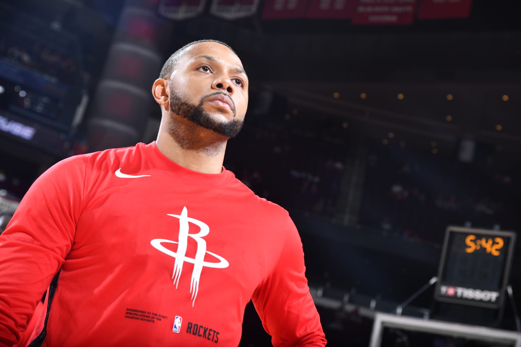 HOUSTON, TX - DECEMBER 13: Eric Gordon #10 of the Houston Rockets looks on before the game against the Phoenix Suns on December 13, 2022 at the Toyota Center in Houston, Texas. NOTE TO USER: User expressly acknowledges and agrees that, by downloading and or using this photograph, User is consenting to the terms and conditions of the Getty Images License Agreement. Mandatory Copyright Notice: Copyright 2022 NBAE (Photo by Logan Riely/NBAE via Getty Images)
