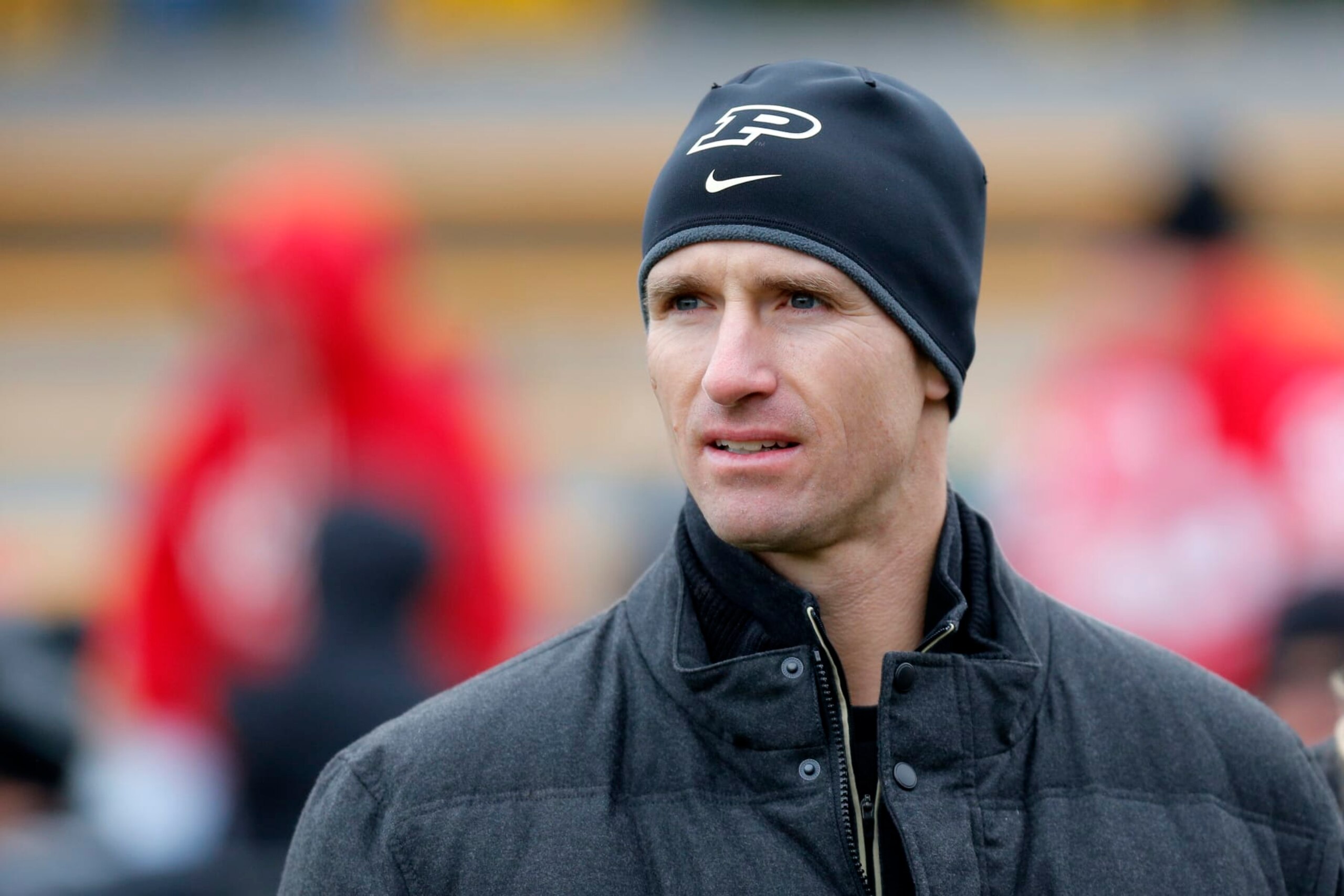 WEST LAFAYETTE, IN - NOVEMBER 19: Former Boilermaker and current New Orleans Saints quarterback Drew Brees watches the actions during an NCAA football game between the Wisconsin Badgers and the Purdue Boilermakers on November 19, 2016, at the Ross-Ade Stadium, West Lafayette, IN. The Wisconsin Badgers defeated the Purdue Boilermakers 49-20. (Photo by Jeffrey Brown/Icon Sportswire via Getty Images)