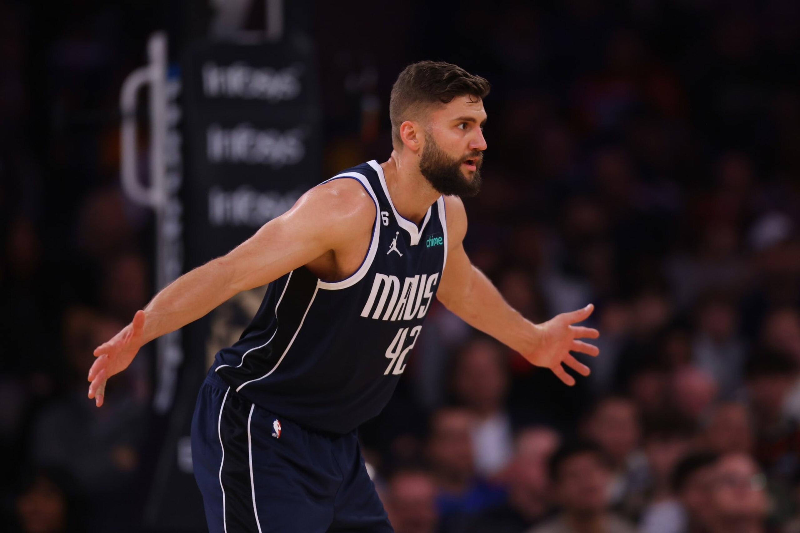 NEW YORK, NEW YORK - DECEMBER 03: Maxi Kleber #42 of the Dallas Mavericks in action against the New York Knicks at Madison Square Garden on December 03, 2022 in New York City NOTE TO USER: User expressly acknowledges and agrees that, by downloading and or using this Photograph, user is consenting to the terms and conditions of the Getty Images License Agreement. Dallas Mavericks defeated the New York Knicks 121-100. (Photo by Mike Stobe/Getty Images)