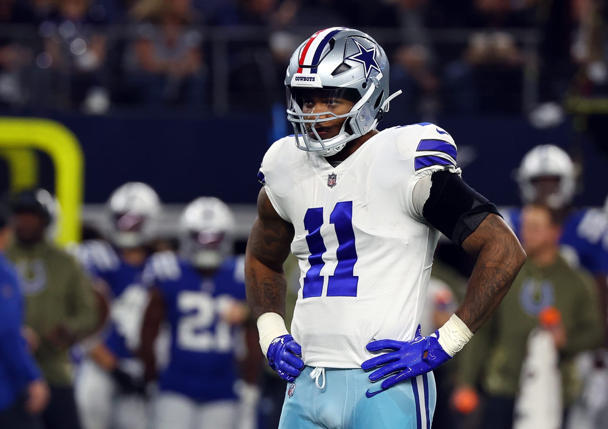 ARLINGTON, TEXAS - DECEMBER 04: Micah Parsons #11 of the Dallas Cowboys is seen on the field against the Indianapolis Colts at AT&T Stadium on December 04, 2022 in Arlington, Texas. (Photo by Richard Rodriguez/Getty Images) ARLINGTON, TEXAS - DECEMBER 04: Micah Parsons #11 of the Dallas Cowboys is seen on the field against the Indianapolis Colts at AT&T Stadium on December 04, 2022 in Arlington, Texas. (Photo by Richard Rodriguez/Getty Images)