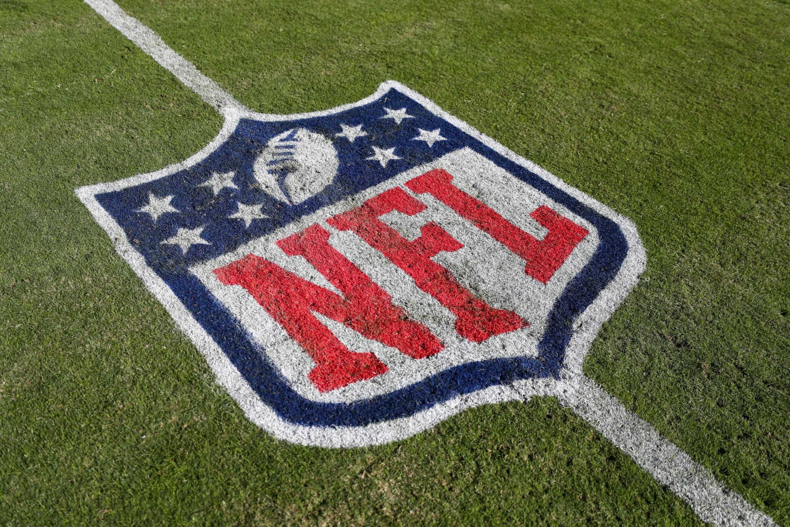 BALTIMORE, MD - NOVEMBER 20: A detail shot of an NFL logo painted on the field prior to an NFL football game between the Carolina Panthers and the Baltimore Ravens at M&T Bank Stadium on November 20, 2022 in Baltimore, Maryland. (Photo by Kevin Sabitus/Getty Images)