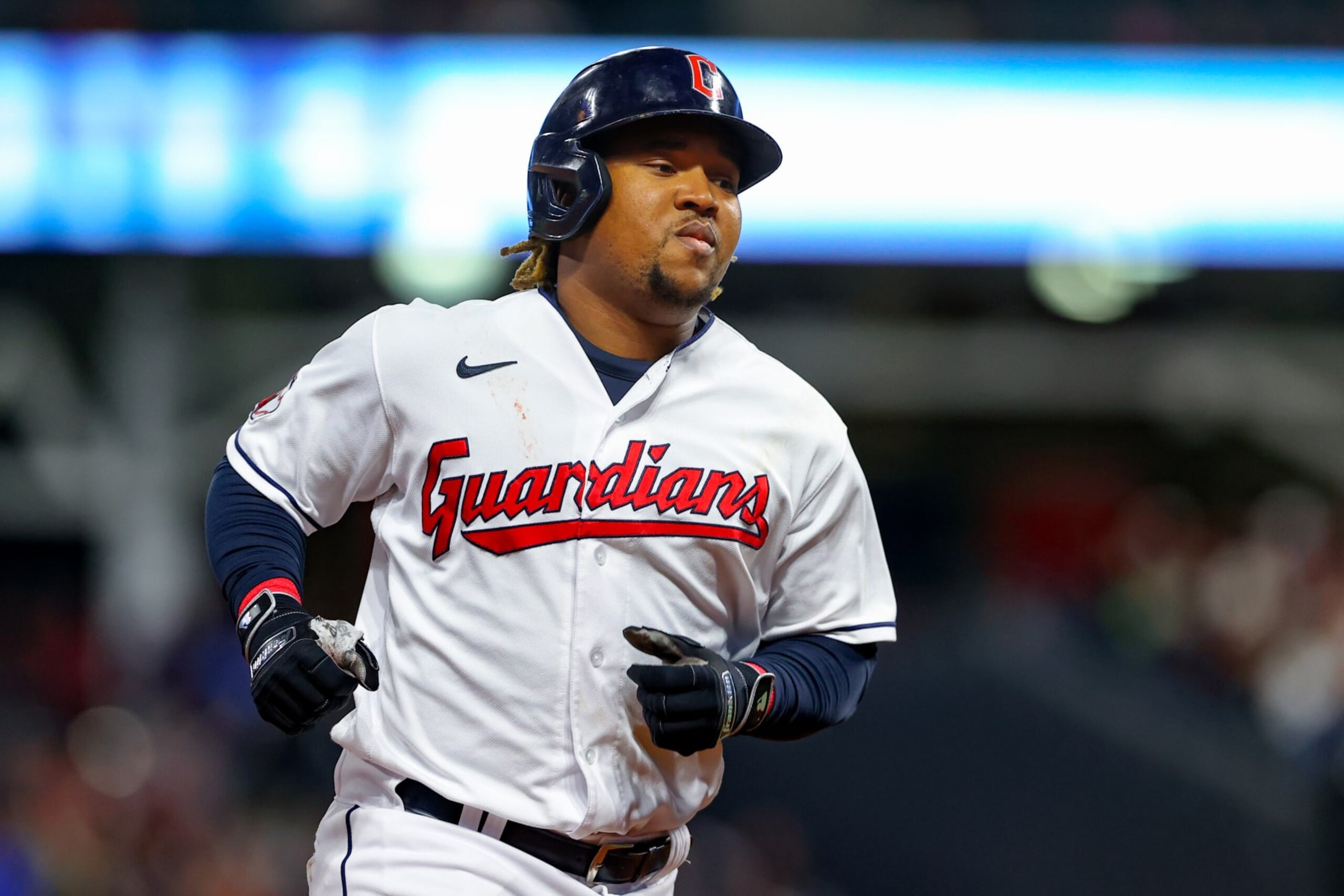 CLEVELAND, OH - SEPTEMBER 30: Cleveland Guardians third baseman Jose Ramirez (11) rounds the bases after hitting a 3-run home run during the sixth inning of the Major League Baseball game between the Kansas City Royals and Cleveland Guardians on September 30, 2022, at Progressive Field in Cleveland, OH. (Photo by Frank Jansky/Icon Sportswire via Getty Images)