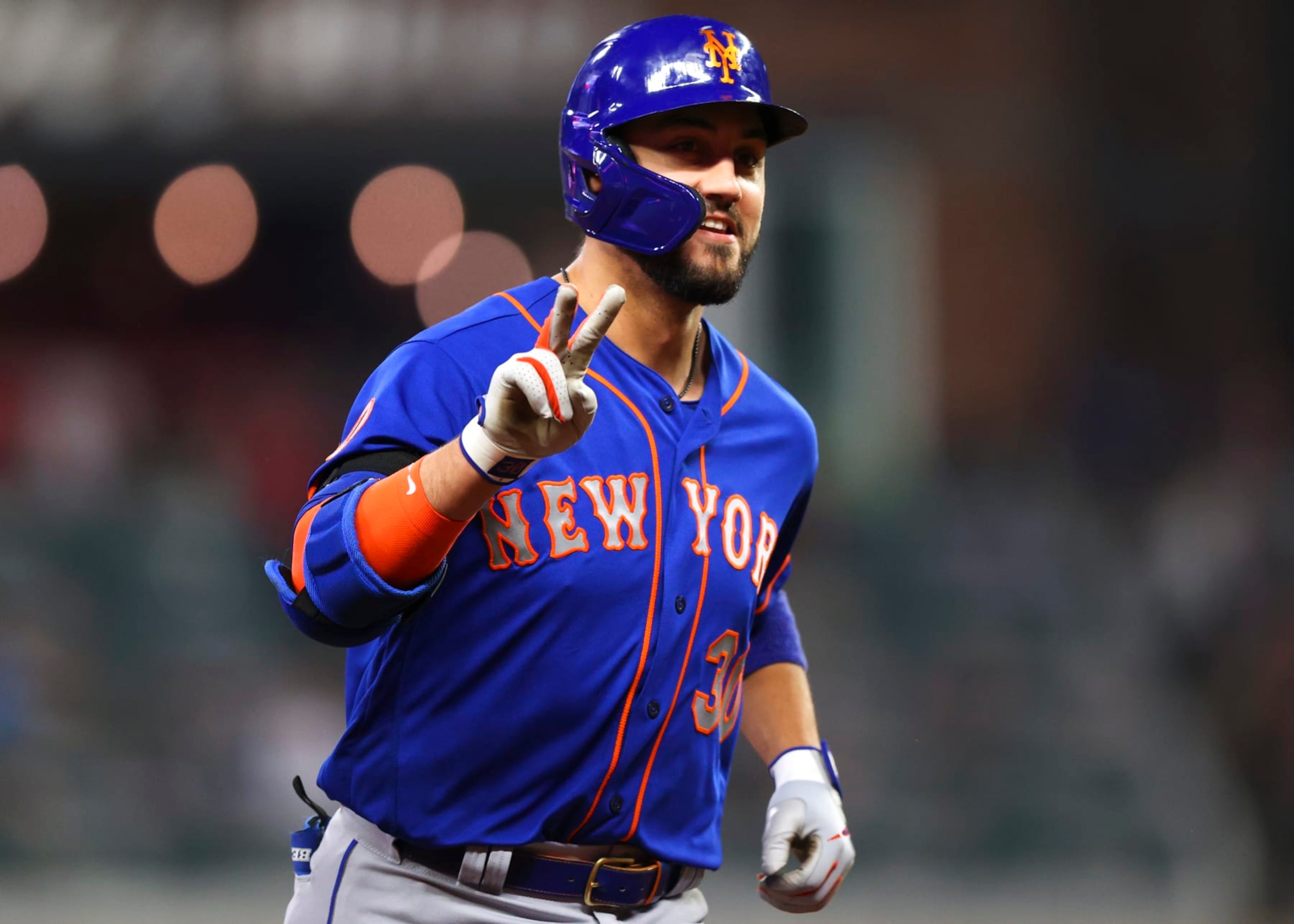 ATLANTA, GA - OCTOBER 02: Michael Conforto #30 of the New York Mets reacts after hitting a ball deep for a home run during the eighth inning of the game against the Atlanta Braves at Truist Park on October 2, 2021 in Atlanta, Georgia. (Photo by Todd Kirkland/Getty Images) ATLANTA, GA - OCTOBER 02: Michael Conforto #30 of the New York Mets reacts after hitting a ball deep for a home run during the eighth inning of the game against the Atlanta Braves at Truist Park on October 2, 2021 in Atlanta, Georgia. (Photo by Todd Kirkland/Getty Images)