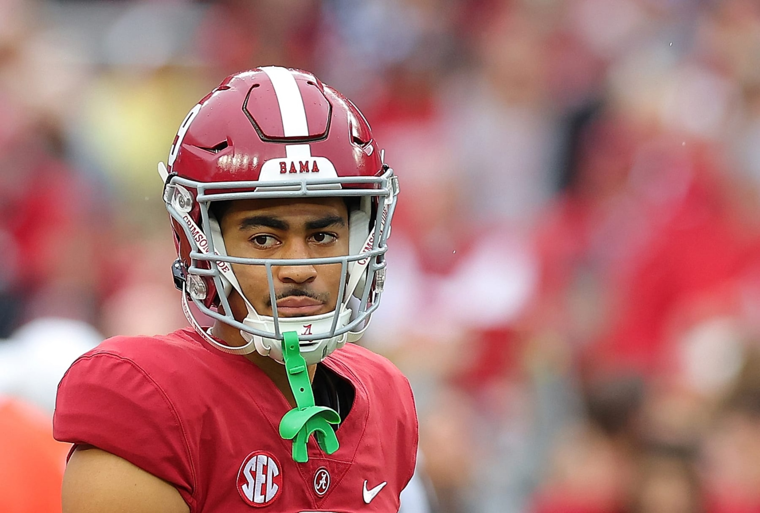 TUSCALOOSA, ALABAMA - NOVEMBER 26: Bryce Young #9 of the Alabama Crimson Tide warms up prior to facing the Auburn Tigers at Bryant-Denny Stadium on November 26, 2022 in Tuscaloosa, Alabama. (Photo by Kevin C. Cox/Getty Images) TUSCALOOSA, ALABAMA - NOVEMBER 26: Bryce Young #9 of the Alabama Crimson Tide warms up prior to facing the Auburn Tigers at Bryant-Denny Stadium on November 26, 2022 in Tuscaloosa, Alabama. (Photo by Kevin C. Cox/Getty Images)