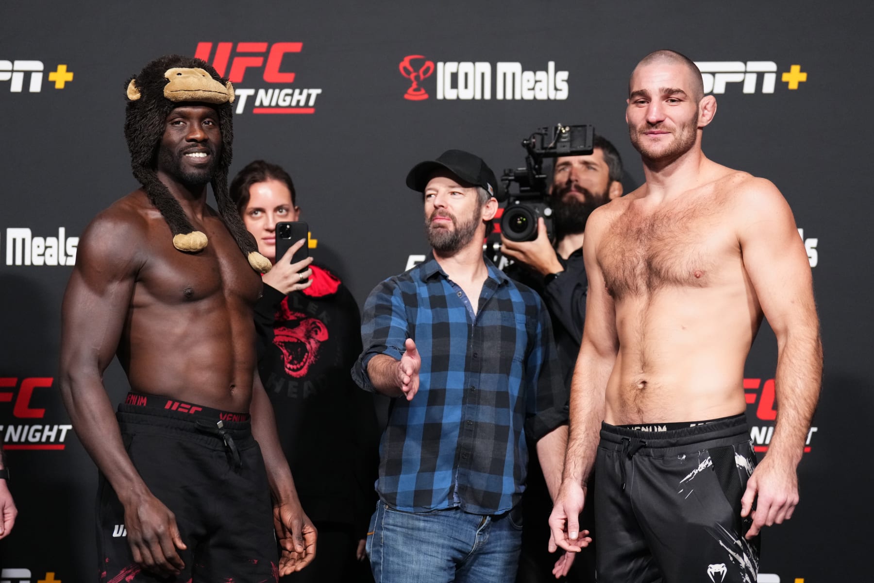 Jared Cannonier and Sean Strickland at the weigh-ins. 