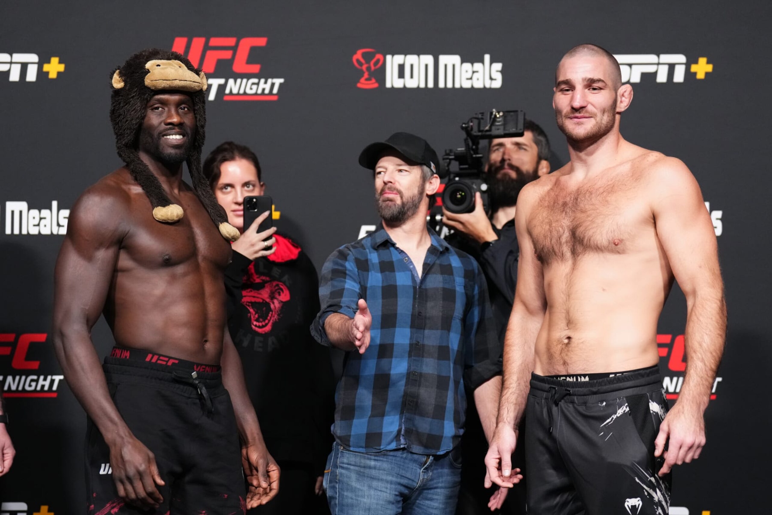 Jared Cannonier and Sean Strickland at the weigh-ins. 