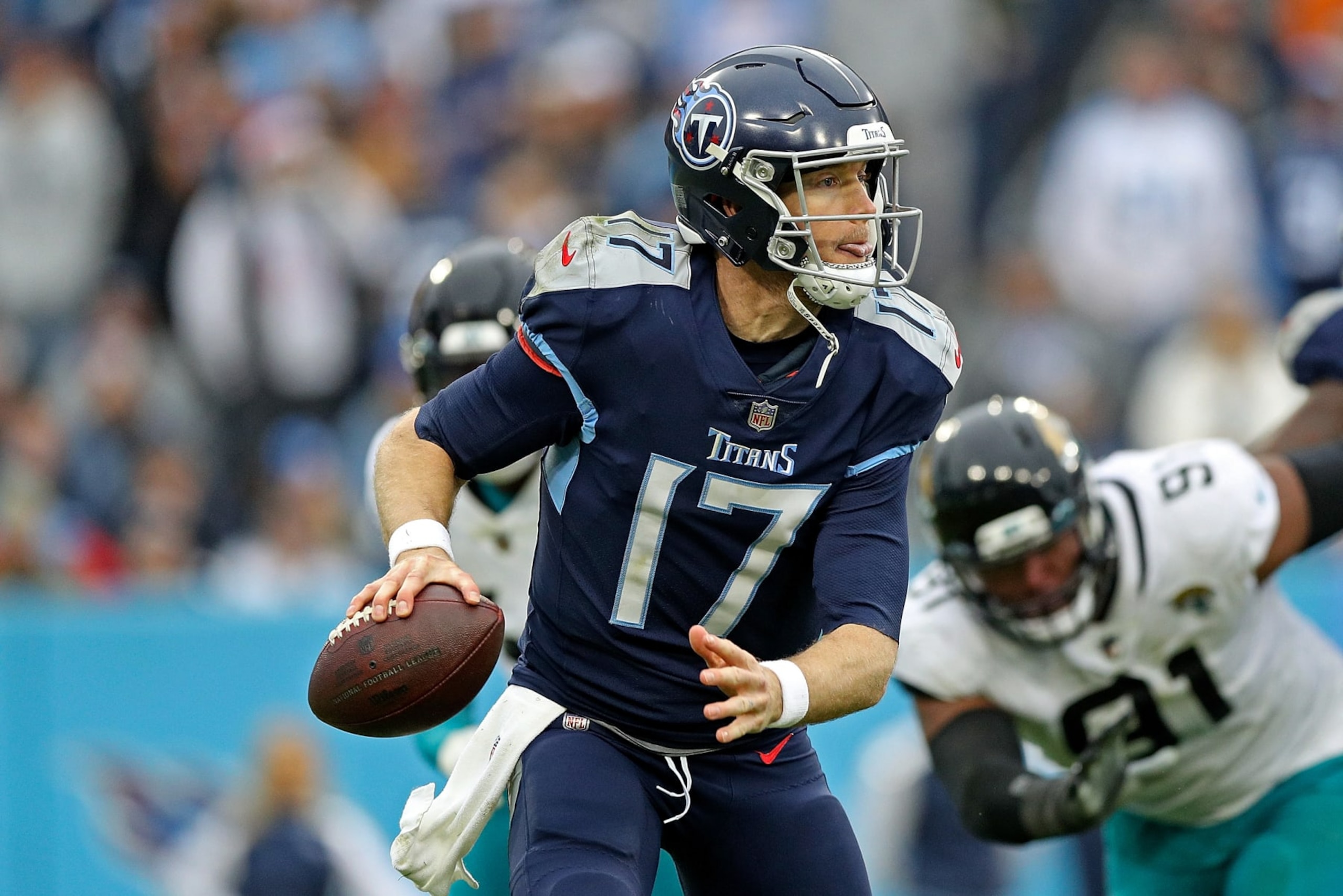 NASHVILLE, TENNESSEE - DECEMBER 11: Ryan Tannehill #17 of the Tennessee Titans during the game against the Jacksonville Jaguars at Nissan Stadium on December 11, 2022 in Nashville, Tennessee. (Photo by Justin Ford/Getty Images)