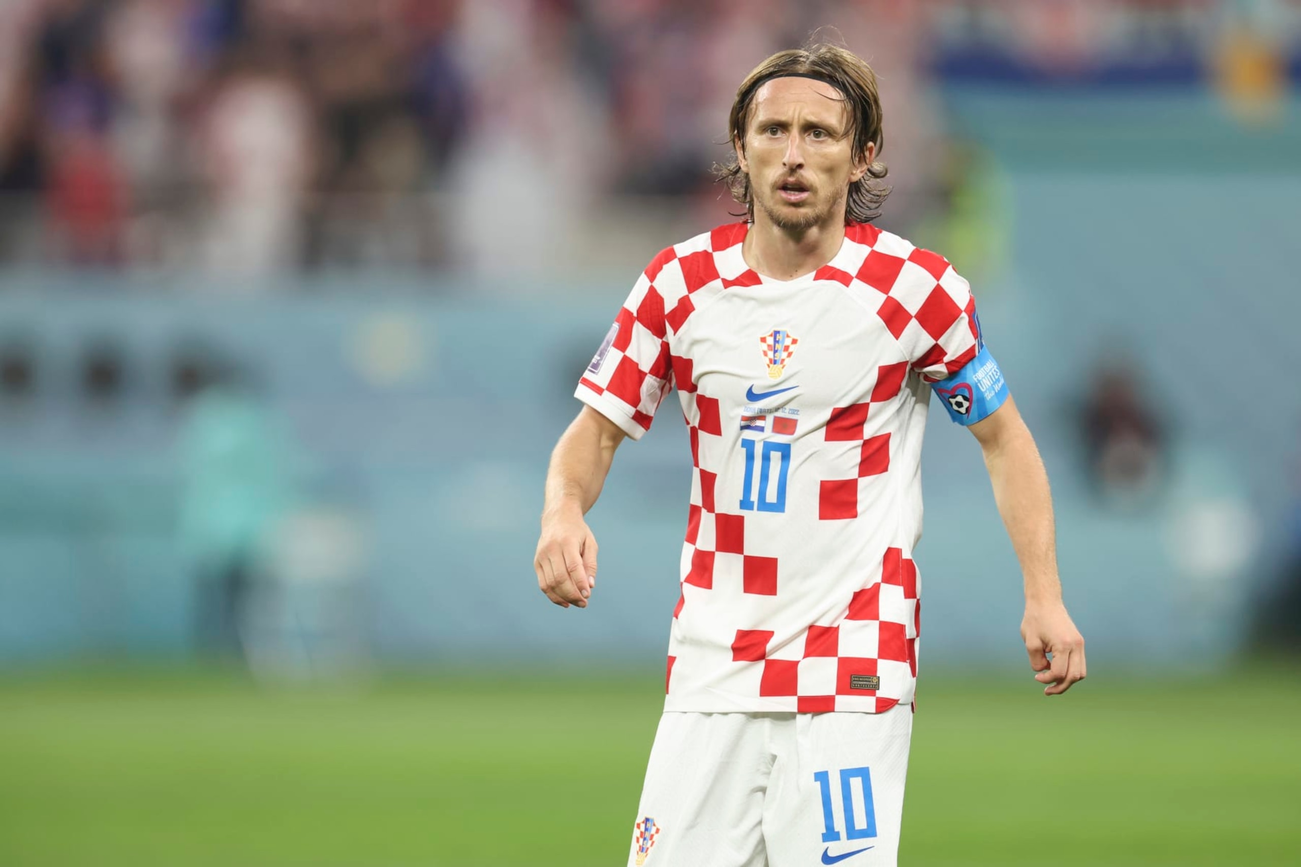 DOHA, QATAR - DECEMBER 17: Luka Modric of Croatia during the FIFA World Cup Qatar 2022 3rd Place match between Croatia and Morocco at Khalifa International Stadium on December 17, 2022 in Doha, Qatar. (Photo by Matthew Ashton - AMA/Getty Images)