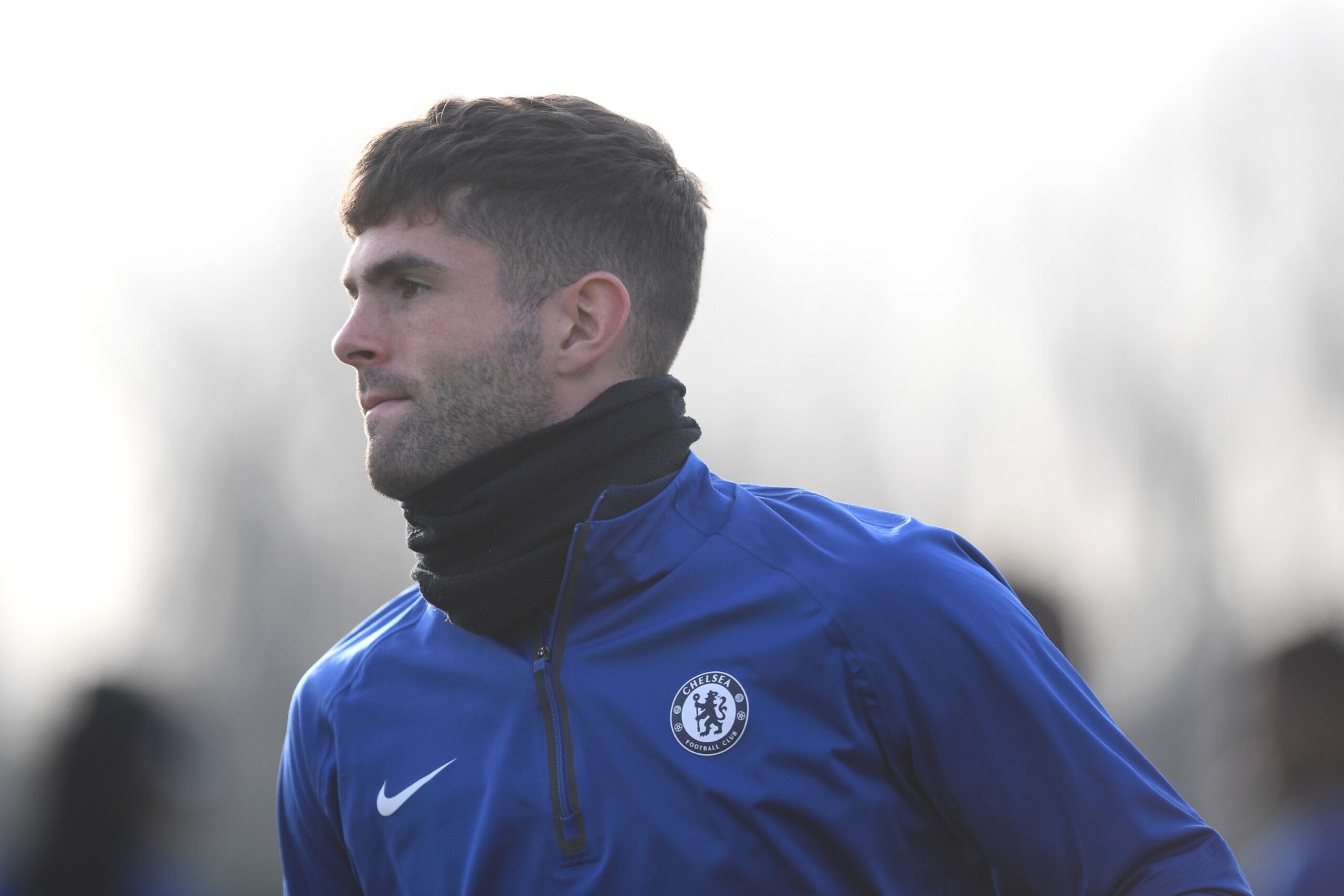 COBHAM, ENGLAND - DECEMBER 14: Christian Pulisic of Chelsea looks on during a Chelsea FC Training Session at Chelsea Training Ground on December 14, 2022 in Cobham, England. (Photo by Harriet Lander - Chelsea FC/Chelsea FC via Getty Images)