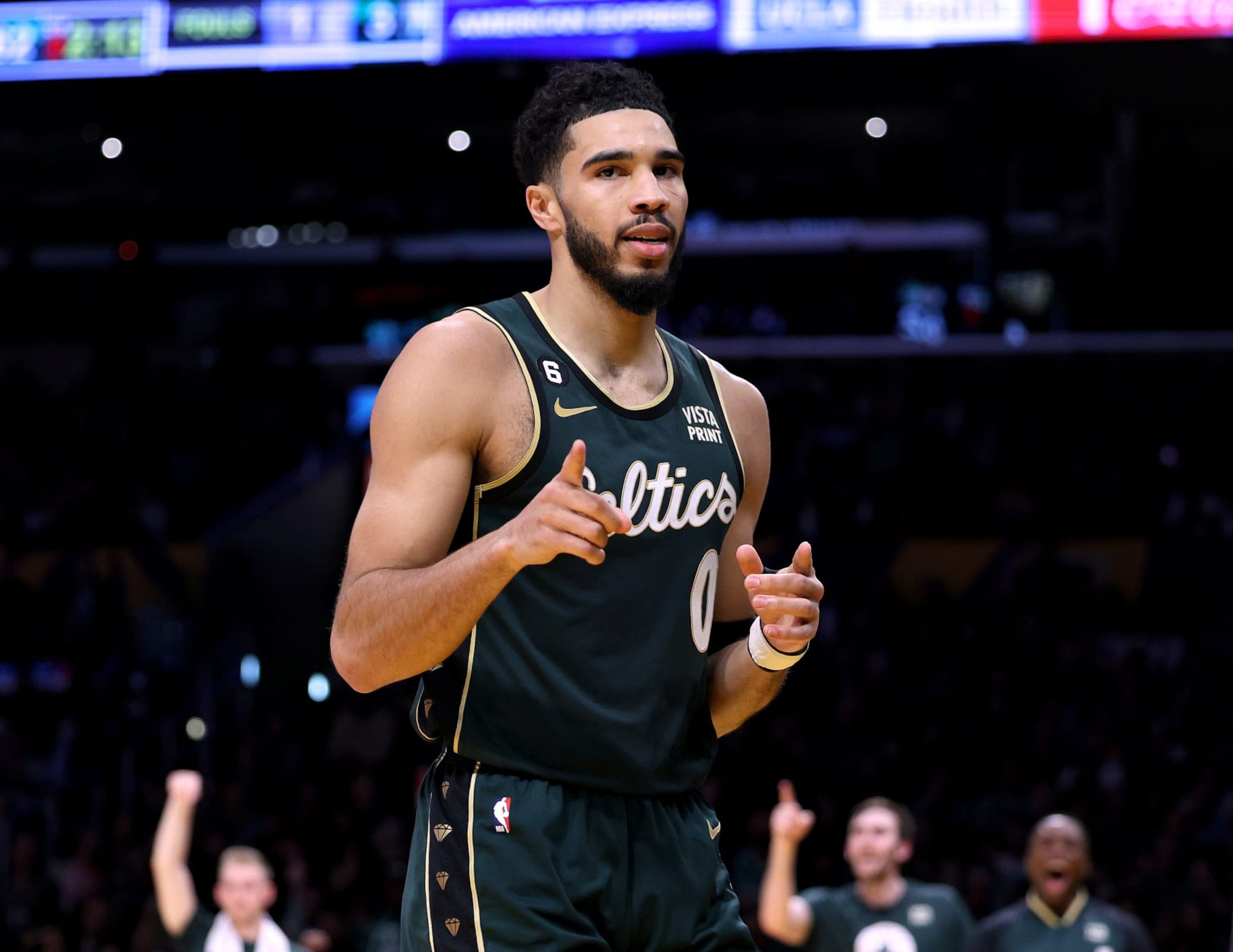 LOS ANGELES, CALIFORNIA - DECEMBER 13: Jayson Tatum #0 of the Boston Celtics celebrates his basket with a Los Angeles Lakers foul during the first half at Crypto.com Arena on December 13, 2022 in Los Angeles, California. NOTE TO USER: User expressly acknowledges and agrees that, by downloading and/or using this photograph, User is consenting to the terms and conditions of the Getty Images License Agreement. Mandatory Copyright Notice: Copyright 2022 NBAE. (Photo by Harry How/Getty Images) LOS ANGELES, CALIFORNIA - DECEMBER 13: Jayson Tatum #0 of the Boston Celtics celebrates his basket with a Los Angeles Lakers foul during the first half at Crypto.com Arena on December 13, 2022 in Los Angeles, California. NOTE TO USER: User expressly acknowledges and agrees that, by downloading and/or using this photograph, User is consenting to the terms and conditions of the Getty Images License Agreement. Mandatory Copyright Notice: Copyright 2022 NBAE. (Photo by Harry How/Getty Images)