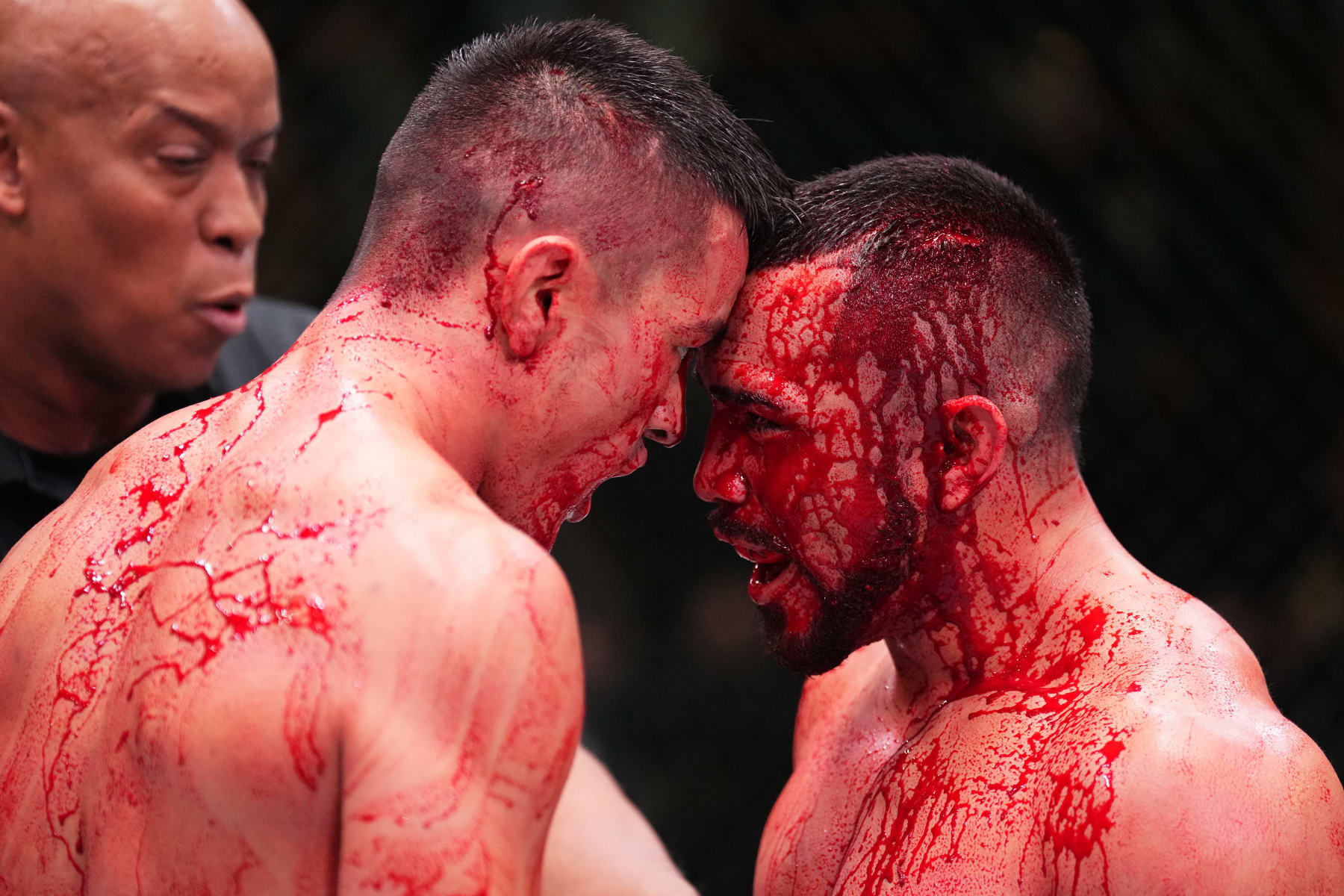 LAS VEGAS, NEVADA - DECEMBER 17: (L-R) Maheshate of China and Rafa Garcia face off during their lightweight fight during the UFC Fight Night event at UFC APEX on December 17, 2022 in Las Vegas, Nevada. (Photo by Chris Unger/Zuffa LLC)