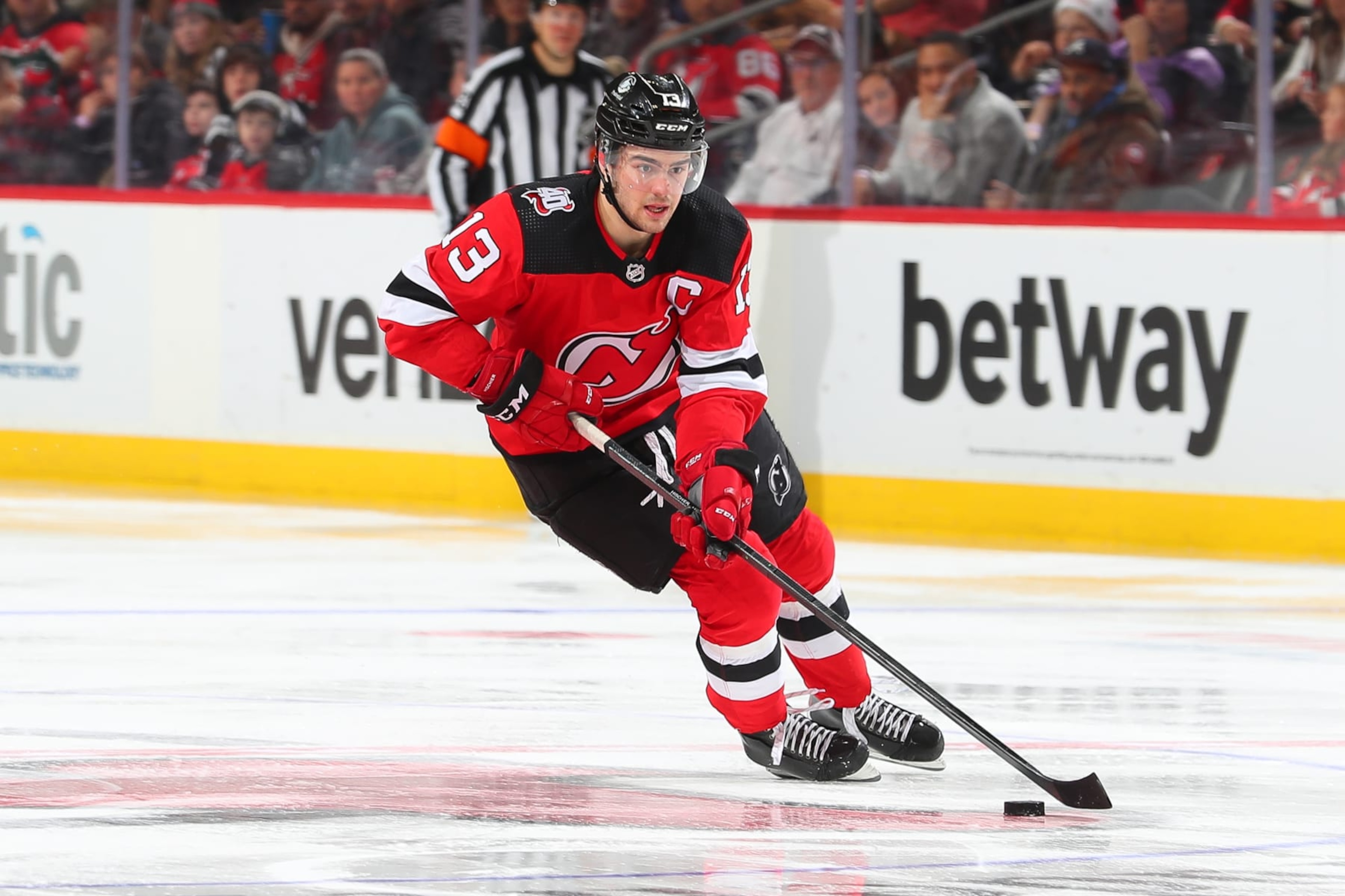 New Jersey Devils center Nico Hischier. New Jersey Devils center Nico Hischier.