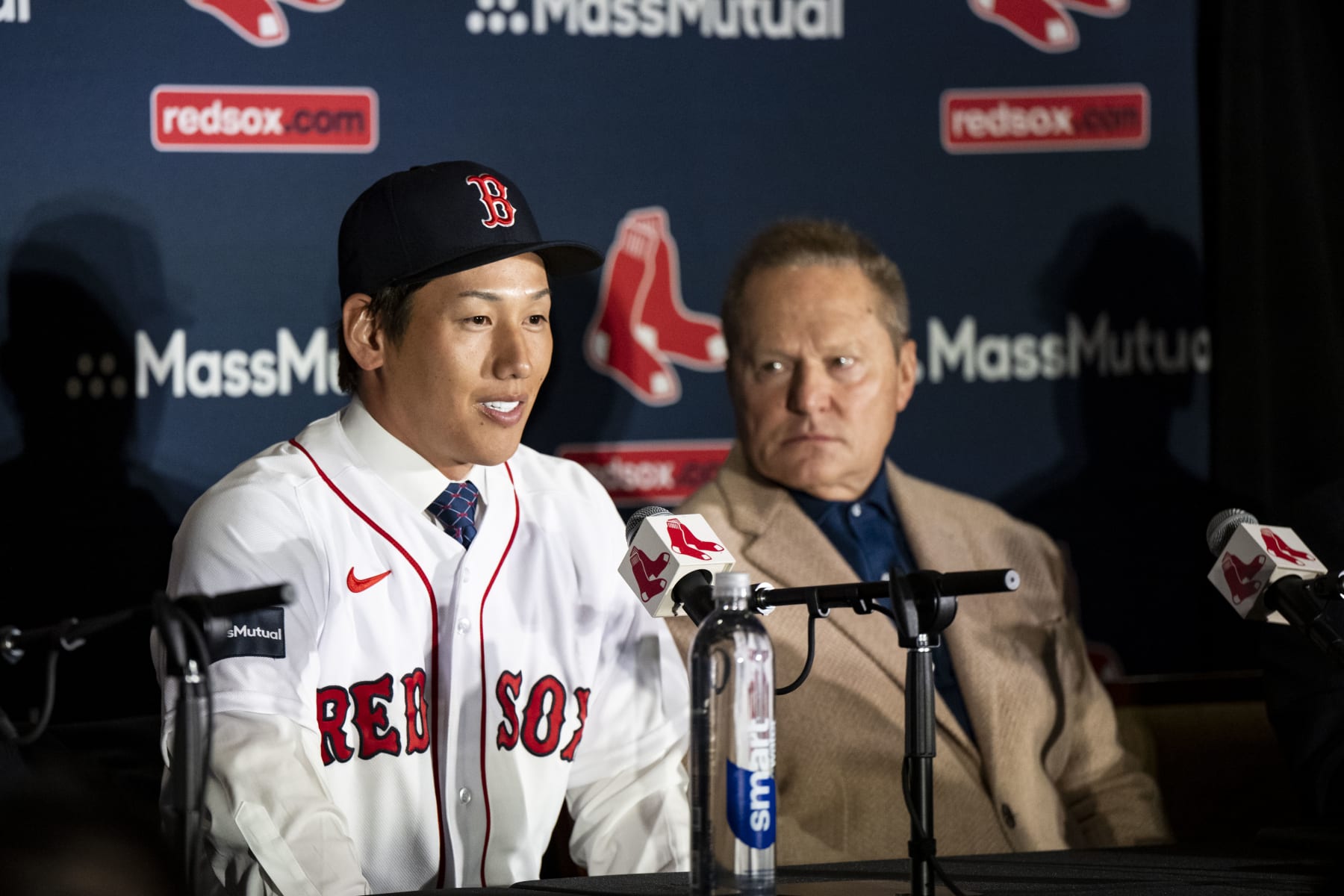 BOSTON, MA - DECEMBER 15: Masataka Yoshida #7 of the Boston Red Sox speaks during a press conference announcing his contract agreement with the Boston Red Sox on December 15, 2022 at Fenway Park in Boston, Massachusetts. (Photo by Billie Weiss/Boston Red Sox/Getty Images)