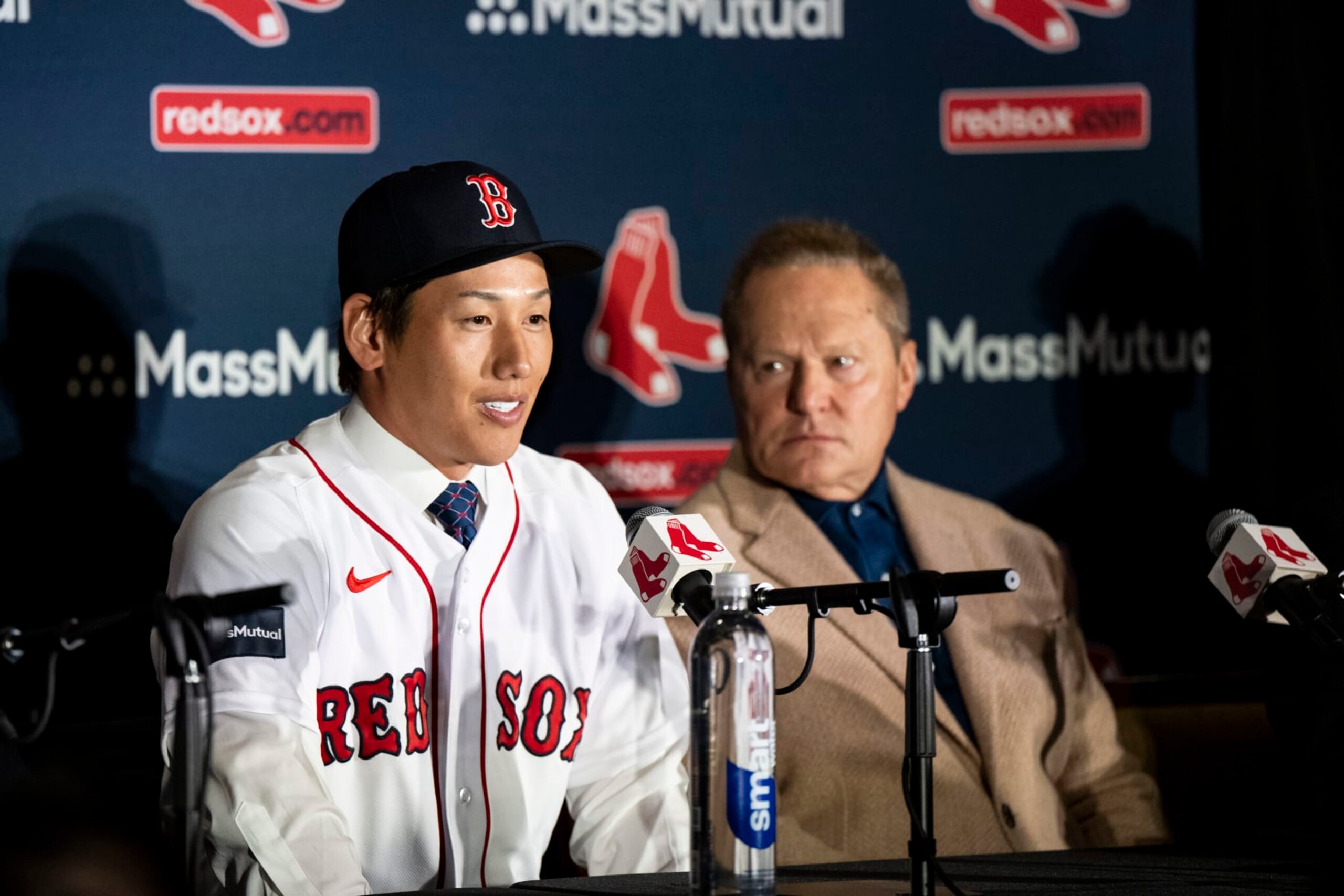 BOSTON, MA - DECEMBER 15: Masataka Yoshida #7 of the Boston Red Sox speaks during a press conference announcing his contract agreement with the Boston Red Sox on December 15, 2022 at Fenway Park in Boston, Massachusetts. (Photo by Billie Weiss/Boston Red Sox/Getty Images)
