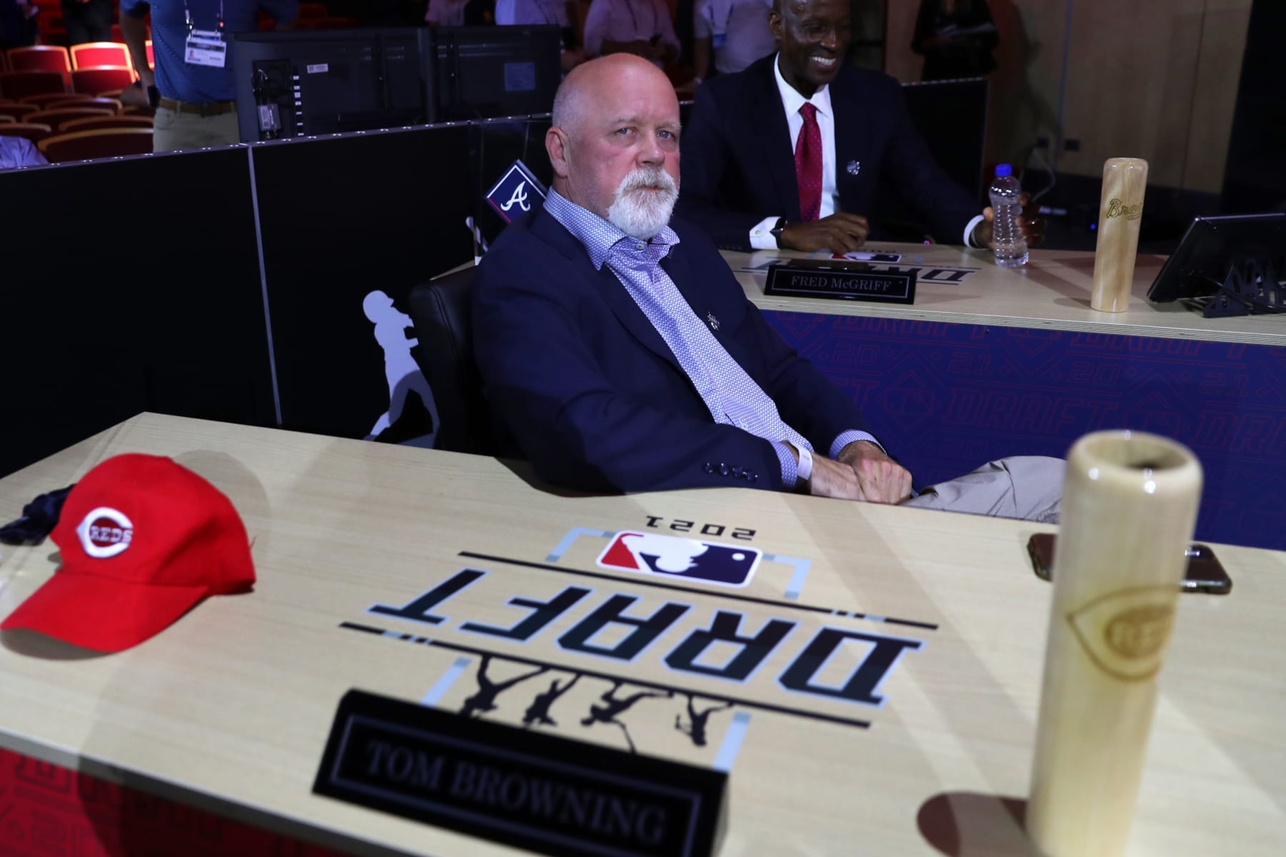 DENVER, CO - JULY 11:  Cincinnati Reds club rep Tom Browning looks on during the 2021 Major League Baseball Draft at Bellco Theater at Colorado Convention Center on Sunday, July 11, 2021 in Denver, Colorado. (Photo by Mary DeCicco/MLB Photos via Getty Images)
