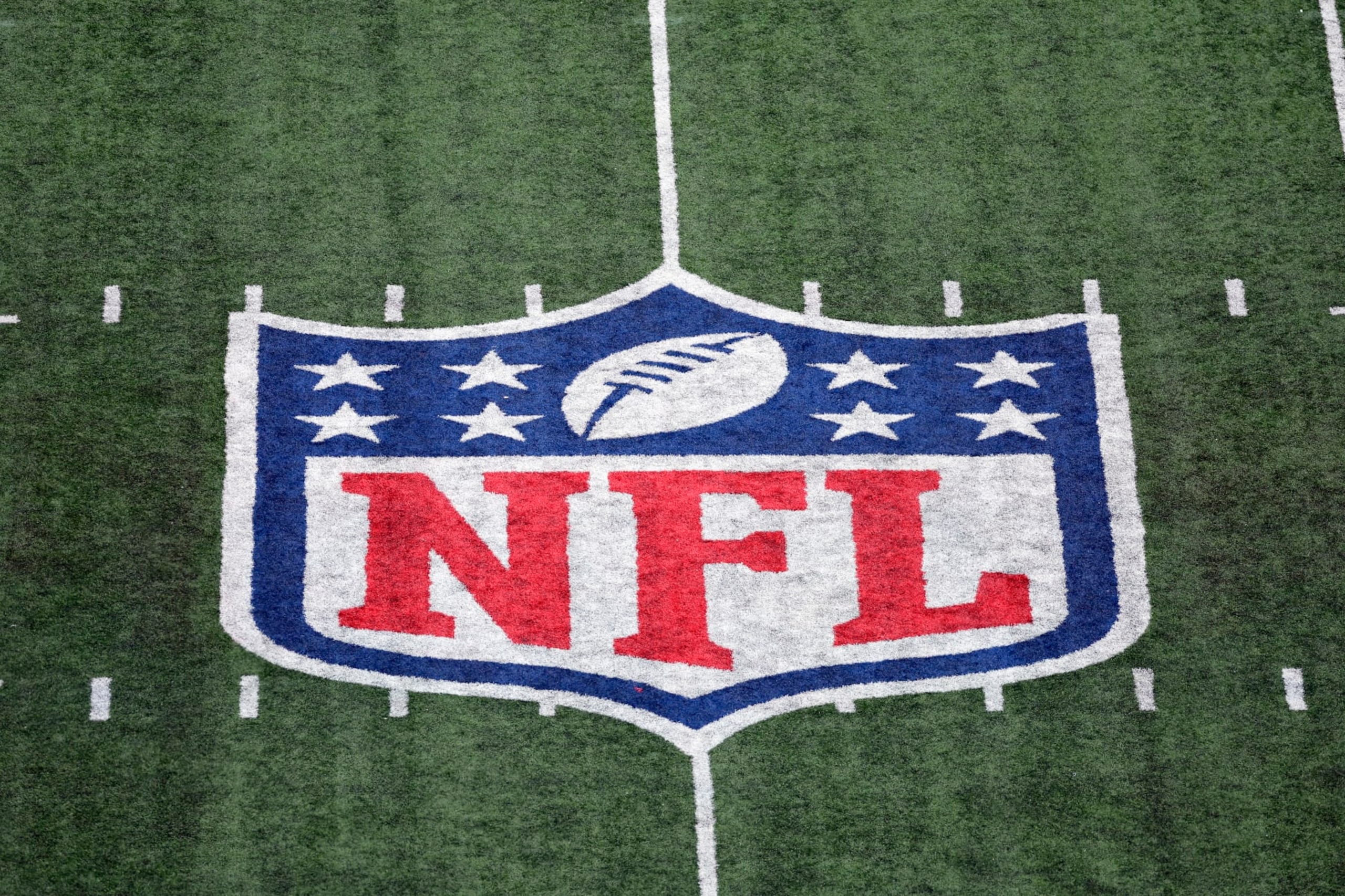 A general view of an NFL logo during an NFL football game between the Houston Texans and the New York Giants on Sunday, Nov. 13, 2022, in East Rutherford, N.J. (AP Photo/Adam Hunger)
