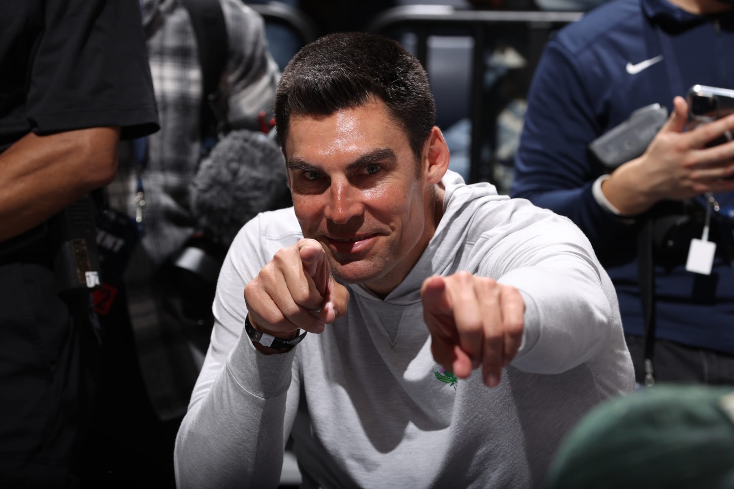 MINNEAPOLIS, MN - APRIL 23: Former NBA player, Wally Szczerbiak attends the game between the Memphis Grizzlies and the Minnesota Timberwolves during Round 1 Game 4 of the 2022 NBA Playoffs on April 23, 2022 at Target Center in Minneapolis, Minnesota. NOTE TO USER: User expressly acknowledges and agrees that, by downloading and or using this Photograph, user is consenting to the terms and conditions of the Getty Images License Agreement. Mandatory Copyright Notice: Copyright 2022 NBAE (Photo by David Sherman/NBAE via Getty Images) MINNEAPOLIS, MN - APRIL 23: Former NBA player, Wally Szczerbiak attends the game between the Memphis Grizzlies and the Minnesota Timberwolves during Round 1 Game 4 of the 2022 NBA Playoffs on April 23, 2022 at Target Center in Minneapolis, Minnesota. NOTE TO USER: User expressly acknowledges and agrees that, by downloading and or using this Photograph, user is consenting to the terms and conditions of the Getty Images License Agreement. Mandatory Copyright Notice: Copyright 2022 NBAE (Photo by David Sherman/NBAE via Getty Images)