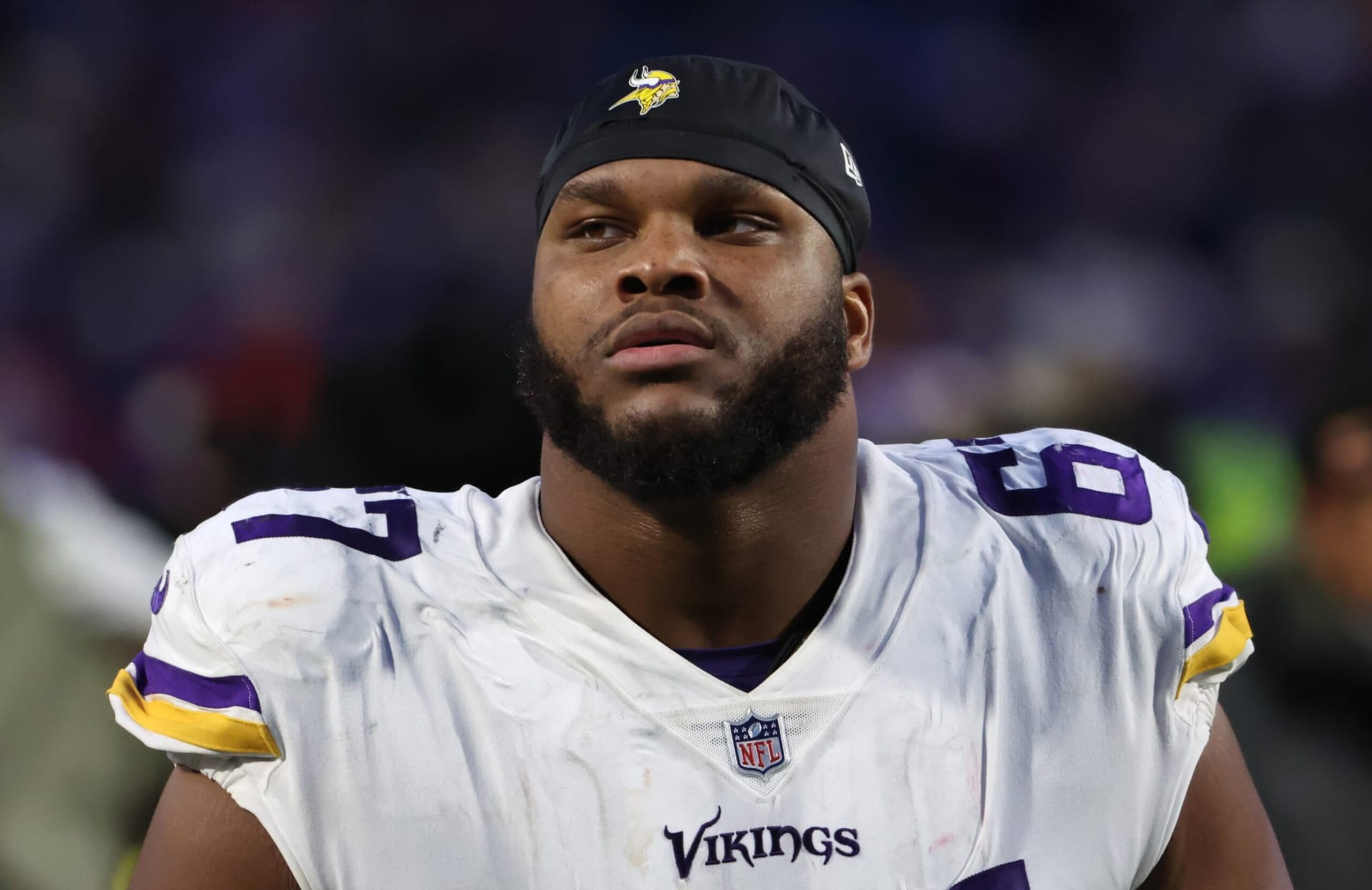 ORCHARD PARK, NY - NOVEMBER 13: Ed Ingram #67 of the Minnesota Vikings after a game against the Buffalo Bills at Highmark Stadium on November 13, 2022 in Orchard Park, New York. (Photo by Timothy T Ludwig/Getty Images)