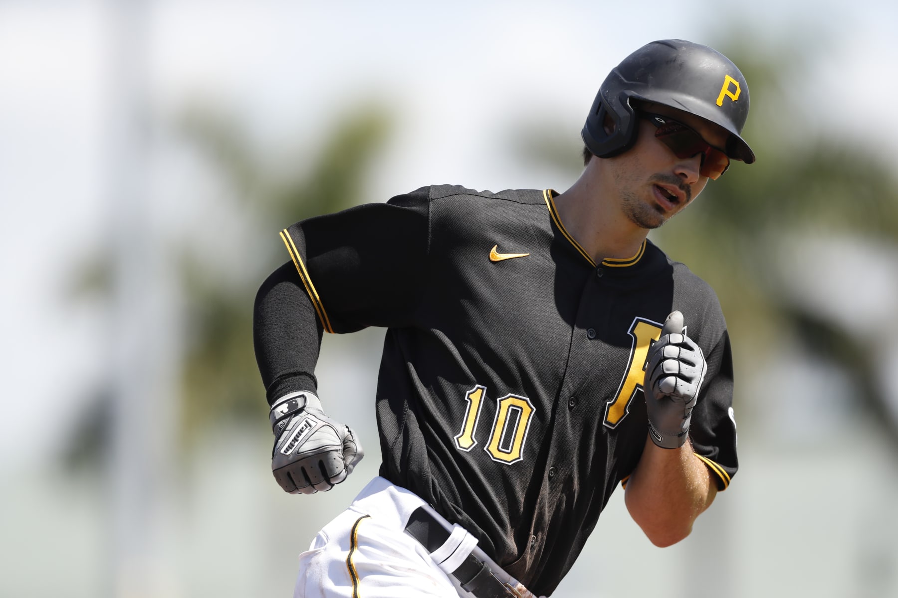 Pittsburgh Pirates' Bryan Reynolds rounds the bases after a solo home run during a spring training baseball game against the Toronto Blue Jays, Thursday, March 12, 2020, in Bradenton, Fla. (AP Photo/Carlos Osorio)