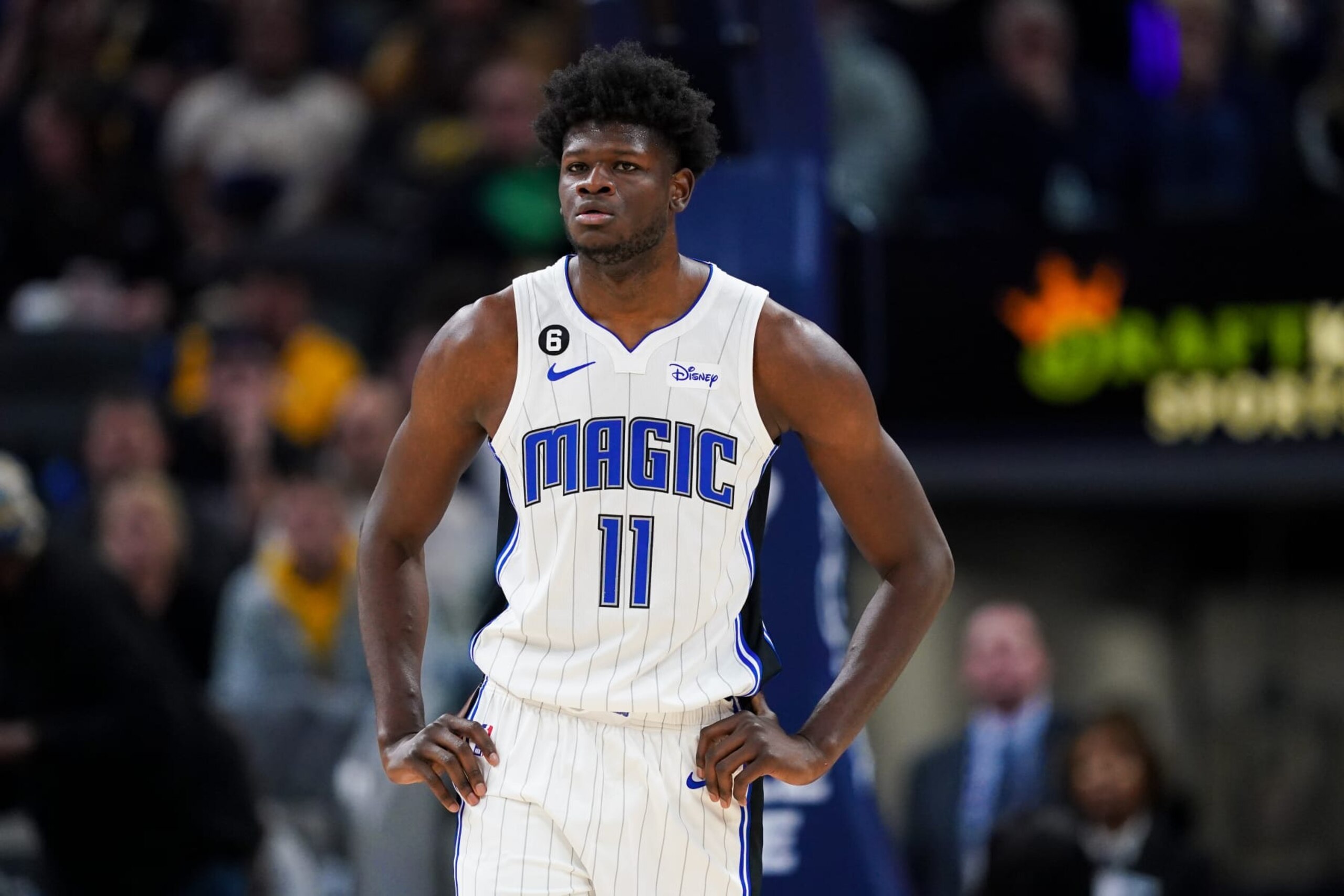 INDIANAPOLIS, INDIANA - NOVEMBER 19: Mo Bamba #11 of the Orlando Magic looks on in the third quarter against the Indiana Pacers at Gainbridge Fieldhouse on November 19, 2022 in Indianapolis, Indiana. NOTE TO USER: User expressly acknowledges and agrees that, by downloading and or using this photograph, User is consenting to the terms and conditions of the Getty Images License Agreement. (Photo by Dylan Buell/Getty Images)