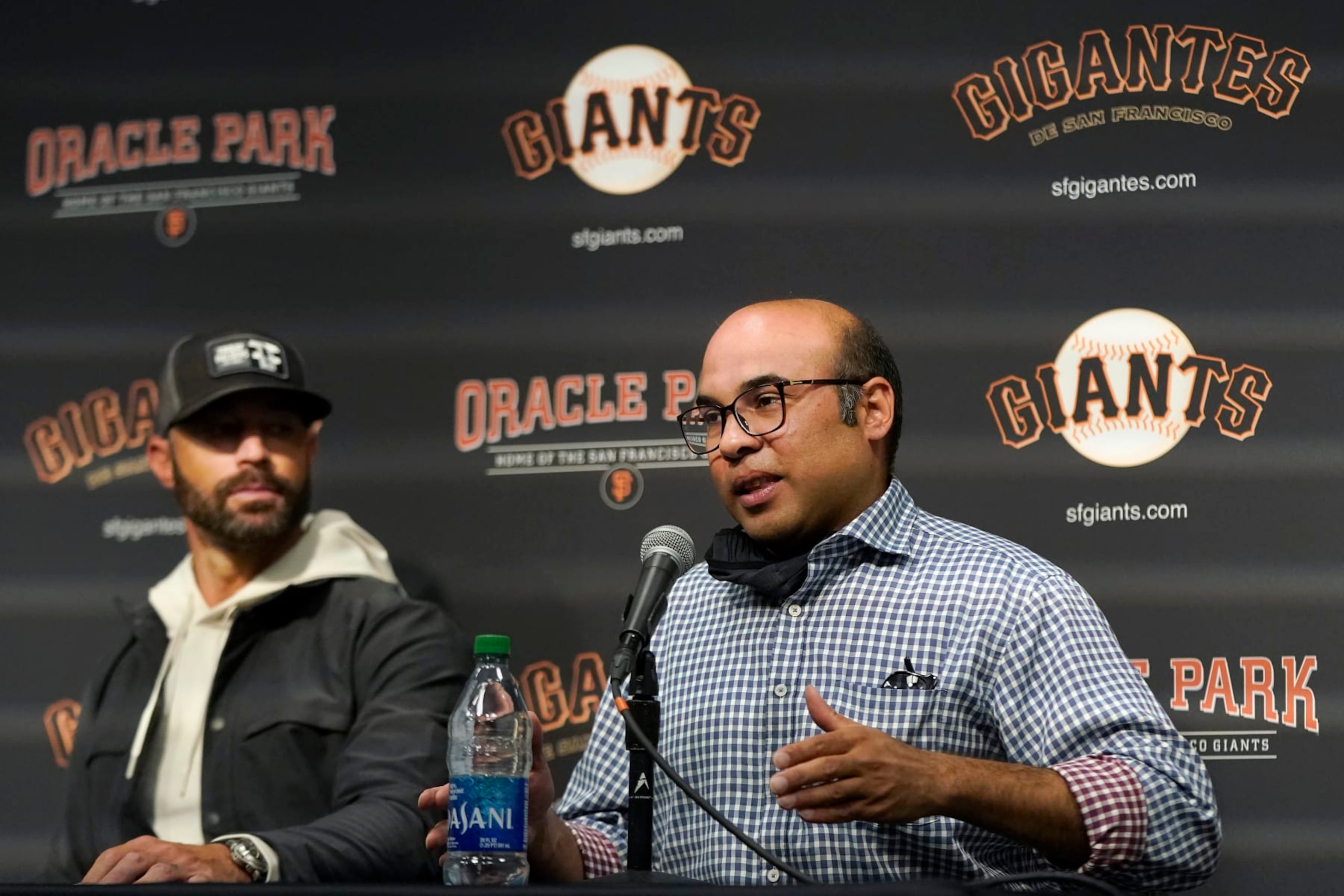 Gabe Kapler (left) and Farhan Zaidi Gabe Kapler (left) and Farhan Zaidi