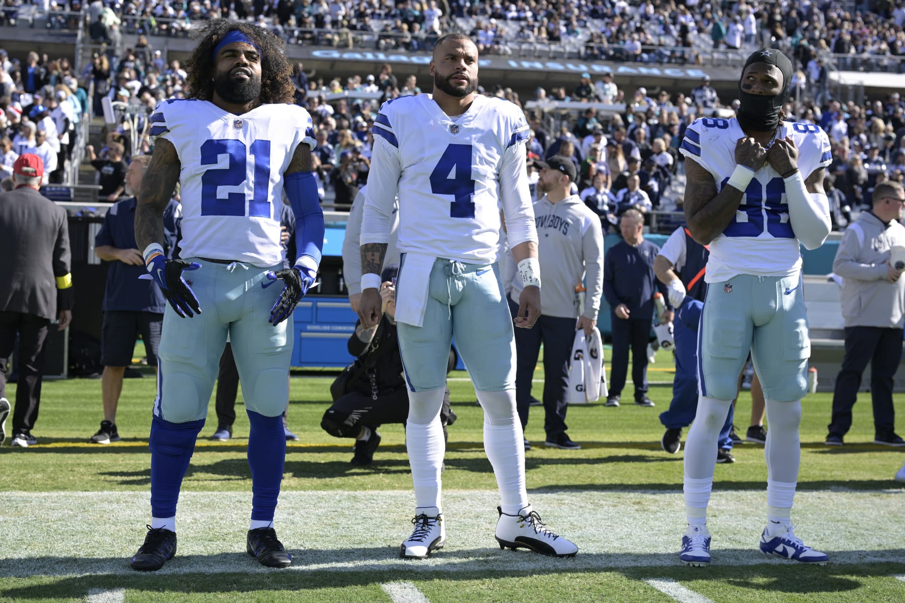 Ezekiel Elliott (left), Dak Prescott (middle) and CeedDee Lamb (right)