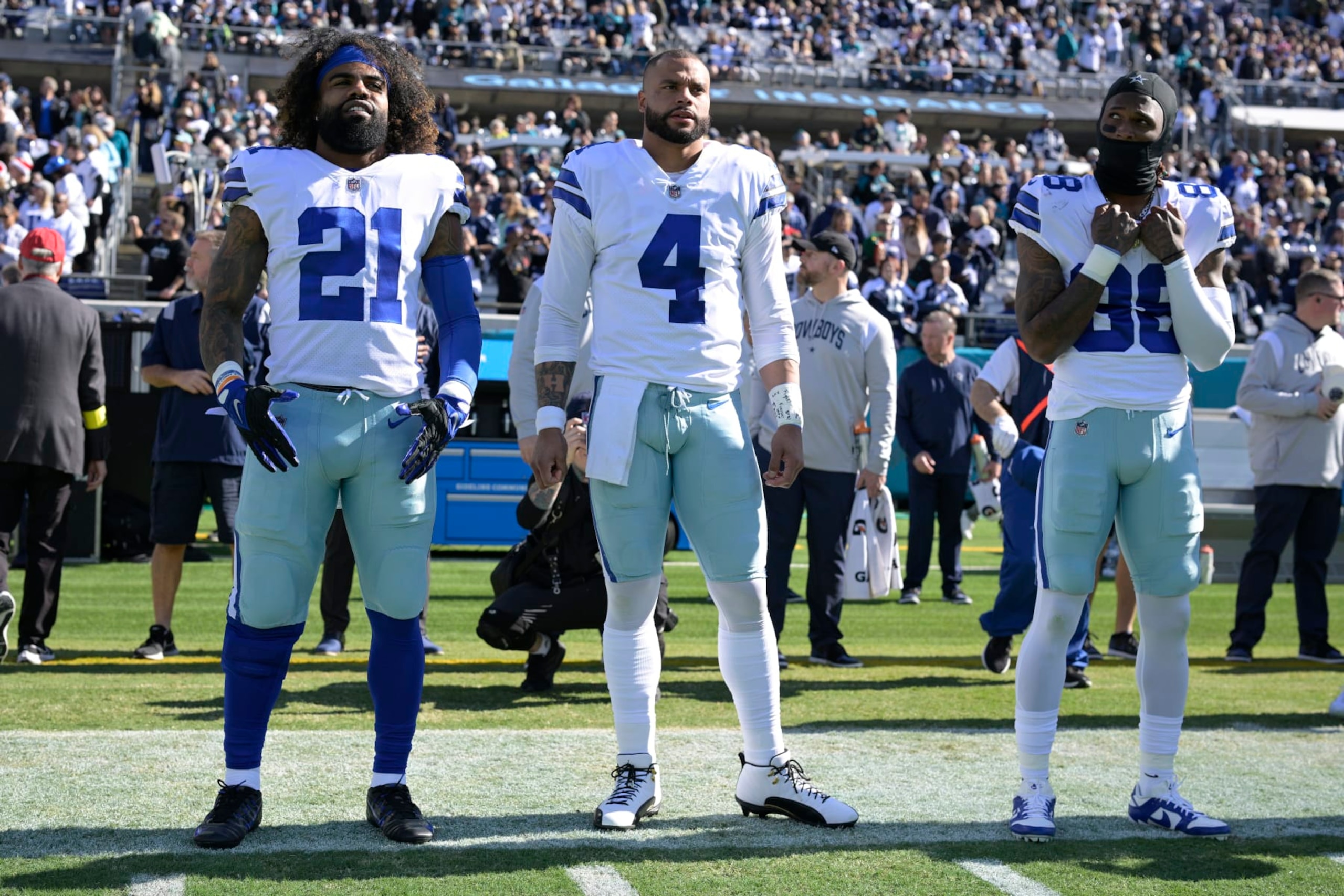 Ezekiel Elliott (left), Dak Prescott (middle) and CeedDee Lamb (right)