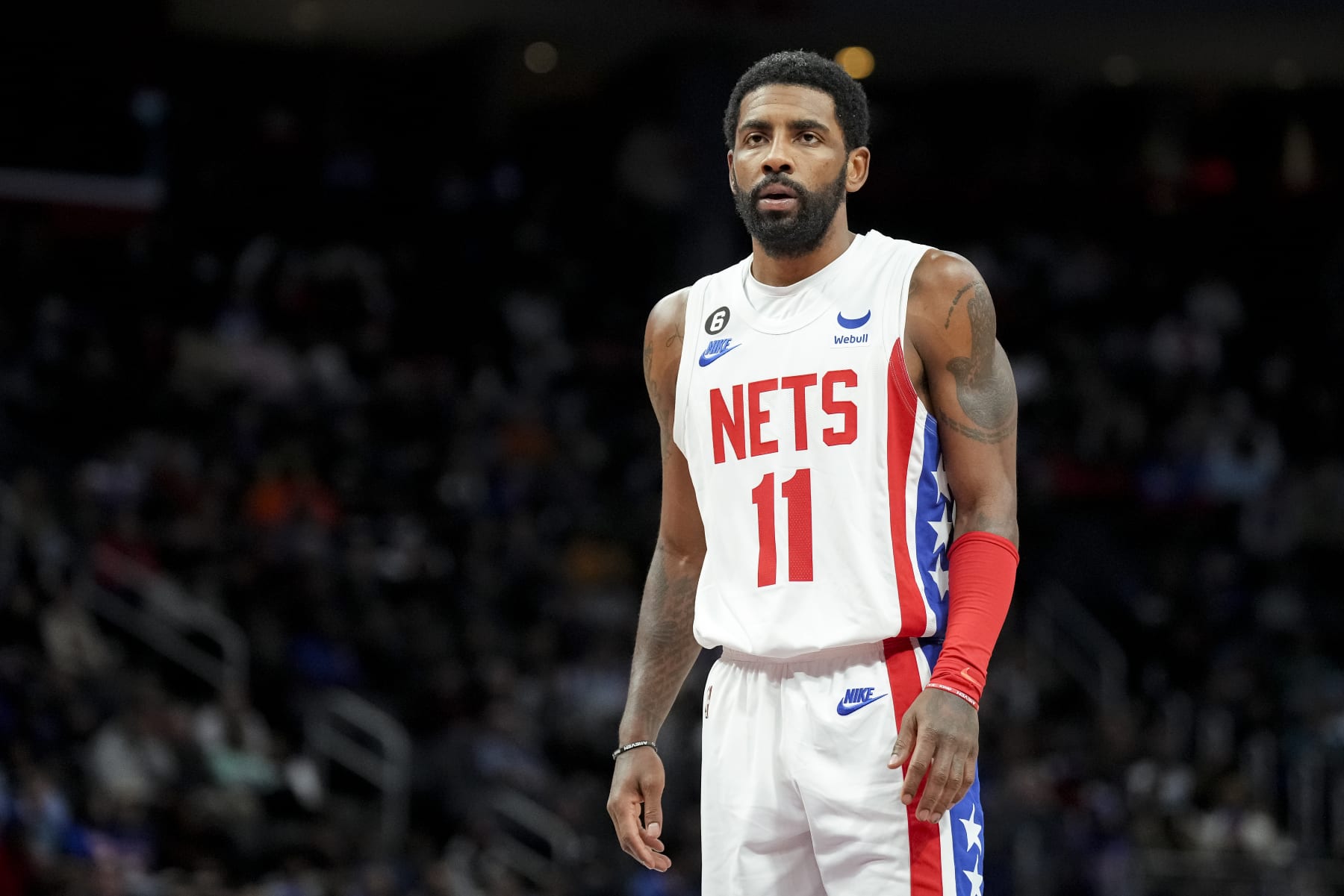 DETROIT, MICHIGAN - DECEMBER 18: Kyrie Irving #11 of the Brooklyn Nets looks to shoot a free throw against the Detroit Pistons at Little Caesars Arena on December 18, 2022 in Detroit, Michigan. NOTE TO USER: User expressly acknowledges and agrees that, by downloading and or using this photograph, User is consenting to the terms and conditions of the Getty Images License Agreement. (Photo by Nic Antaya/Getty Images)