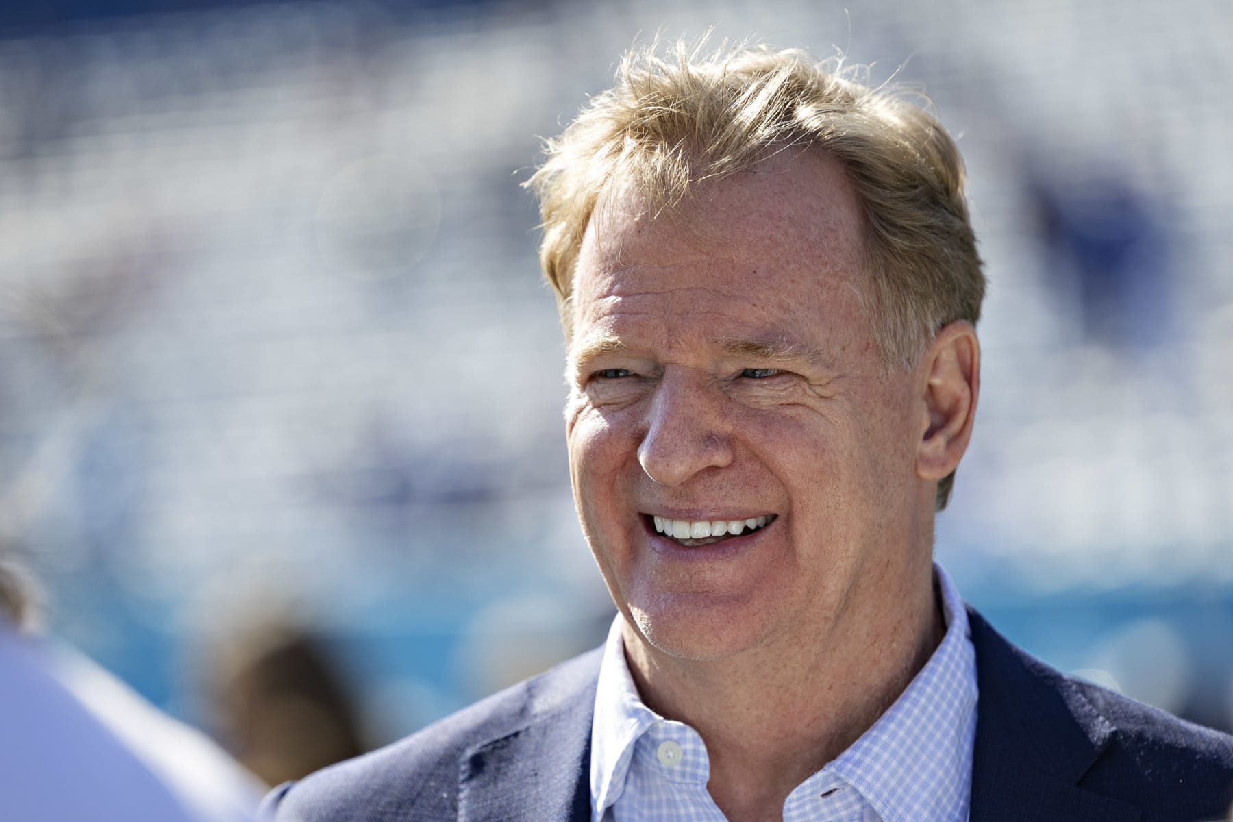 NASHVILLE, TENNESSEE - OCTOBER 23: NFL Commissioner Roger Goodell on the field before a game between the Indianapolis Colts and the Tennessee Titans at Nissan Stadium on October 23, 2022 in Nashville, Tennessee. The Titans defeated the Colts 19-10. (Photo by Wesley Hitt/Getty Images)