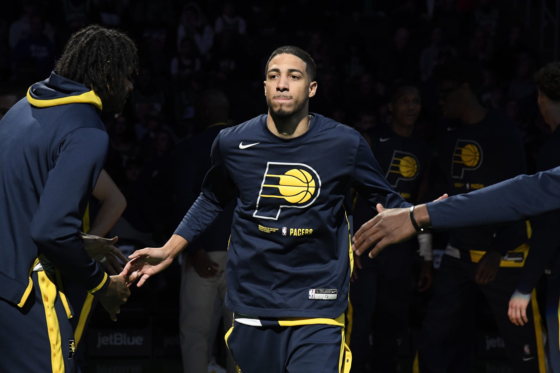 BOSTON, MA - DECEMBER 21: Tyrese Haliburton #0 of the Indiana Pacers walks on to the court on December 21, 2022 at the TD Garden in Boston, Massachusetts.  NOTE TO USER: User expressly acknowledges and agrees that, by downloading and or using this photograph, User is consenting to the terms and conditions of the Getty Images License Agreement. Mandatory Copyright Notice: Copyright 2022 NBAE  (Photo by Brian Babineau/NBAE via Getty Images)