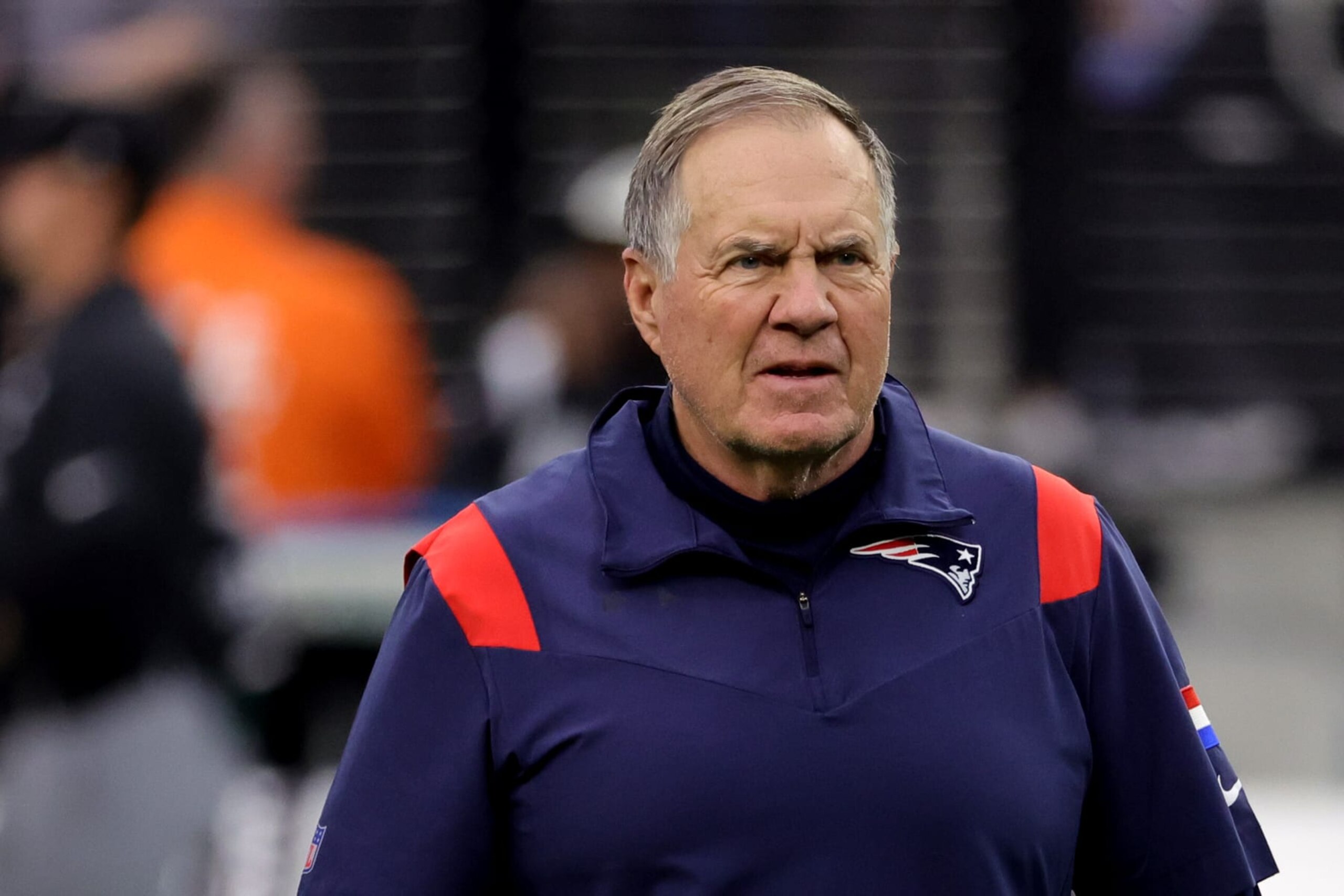 LAS VEGAS, NEVADA - DECEMBER 18: Head coach Bill Belichick of the New England Patriots reacts before a game against the Las Vegas Raiders at Allegiant Stadium on December 18, 2022 in Las Vegas, Nevada. (Photo by Ethan Miller/Getty Images) LAS VEGAS, NEVADA - DECEMBER 18: Head coach Bill Belichick of the New England Patriots reacts before a game against the Las Vegas Raiders at Allegiant Stadium on December 18, 2022 in Las Vegas, Nevada. (Photo by Ethan Miller/Getty Images)
