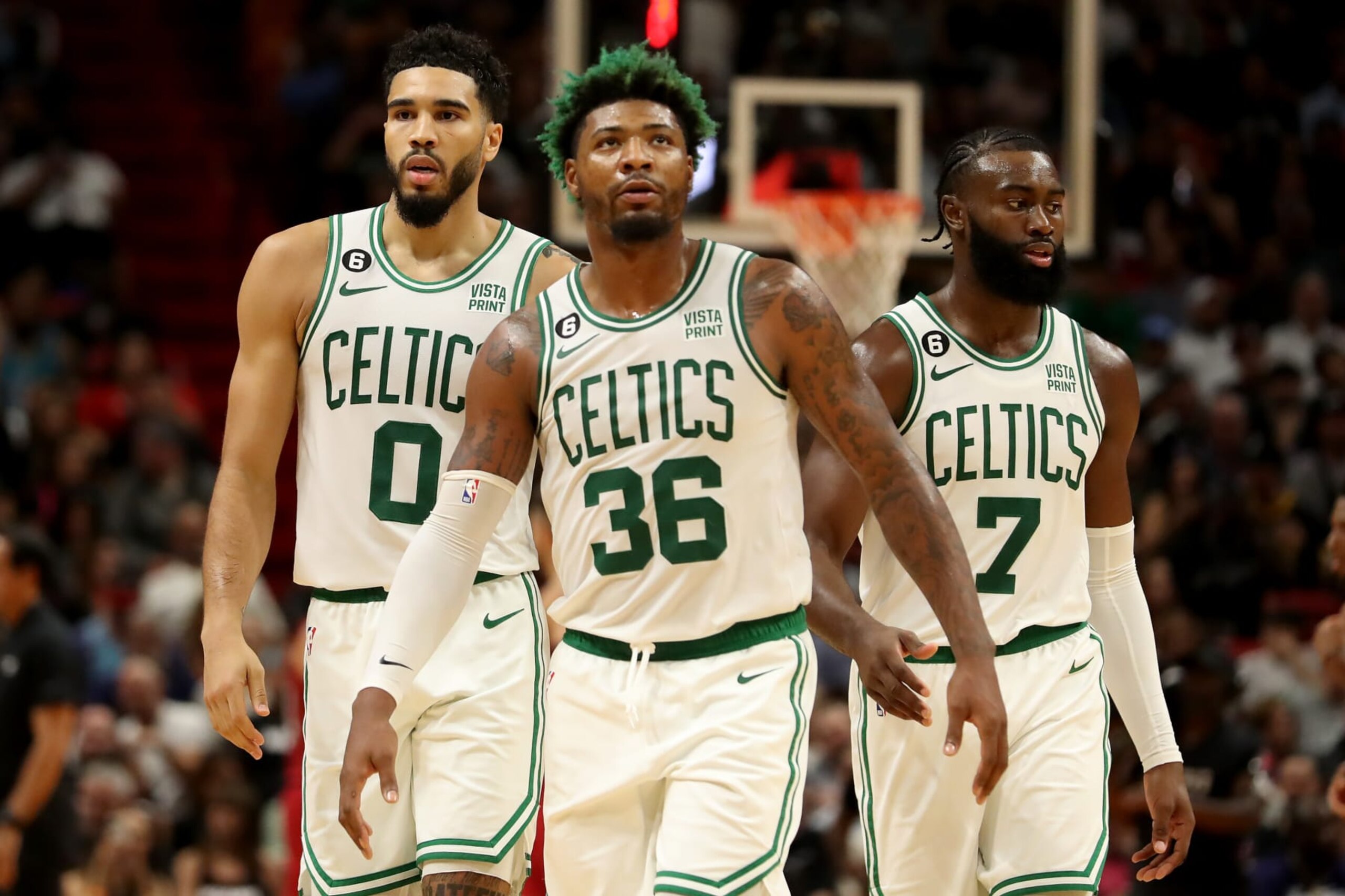 Jayson Tatum (left), Marcus Smart and Jaylen Brown Jayson Tatum (left), Marcus Smart and Jaylen Brown