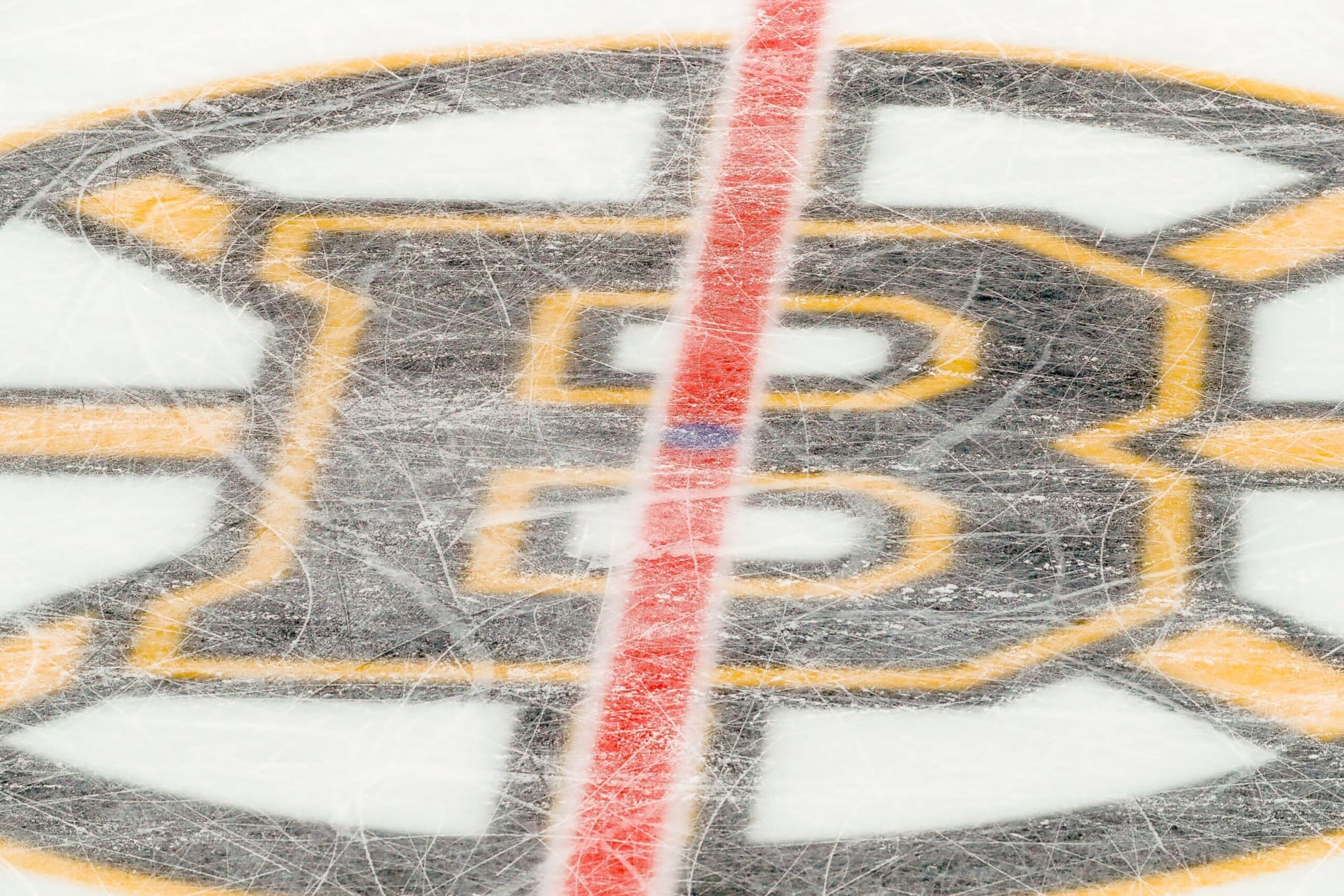 BOSTON, MA - DECEMBER 05: View of Boston Bruins logo at center ice in TD Garden during the Chicago Blackhawks and Boston Bruins NHL game on December 5, 2019, at TD Garden in Boston, MA. (Photo by John Crouch/Icon Sportswire via Getty Images)