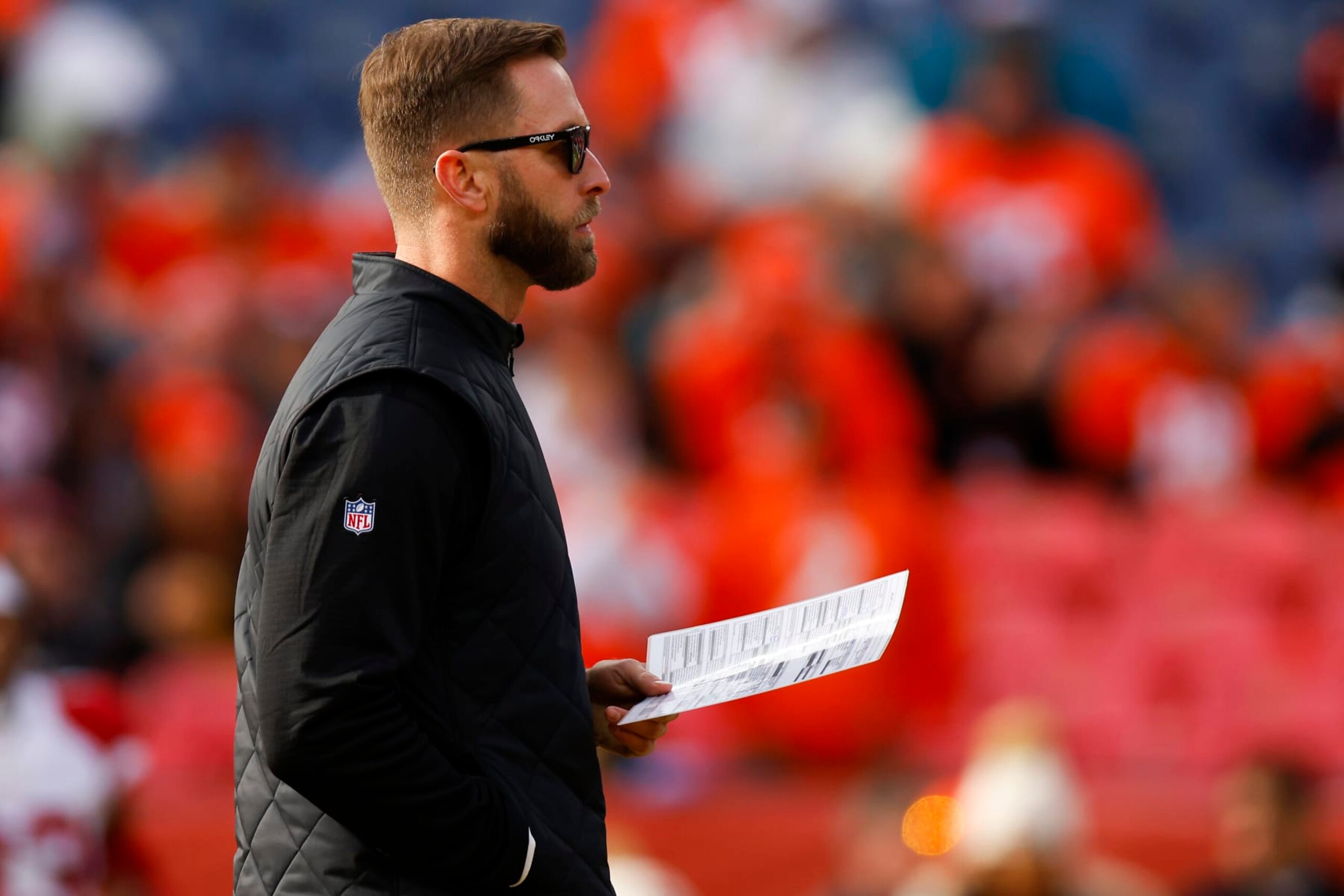 DENVER, COLORADO - DECEMBER 18: Head coach Kliff Kingsbury of the Arizona Cardinals on the field prior to the game agaisnt the Denver Broncos at Empower Field At Mile High on December 18, 2022 in Denver, Colorado. (Photo by Justin Edmonds/Getty Images)